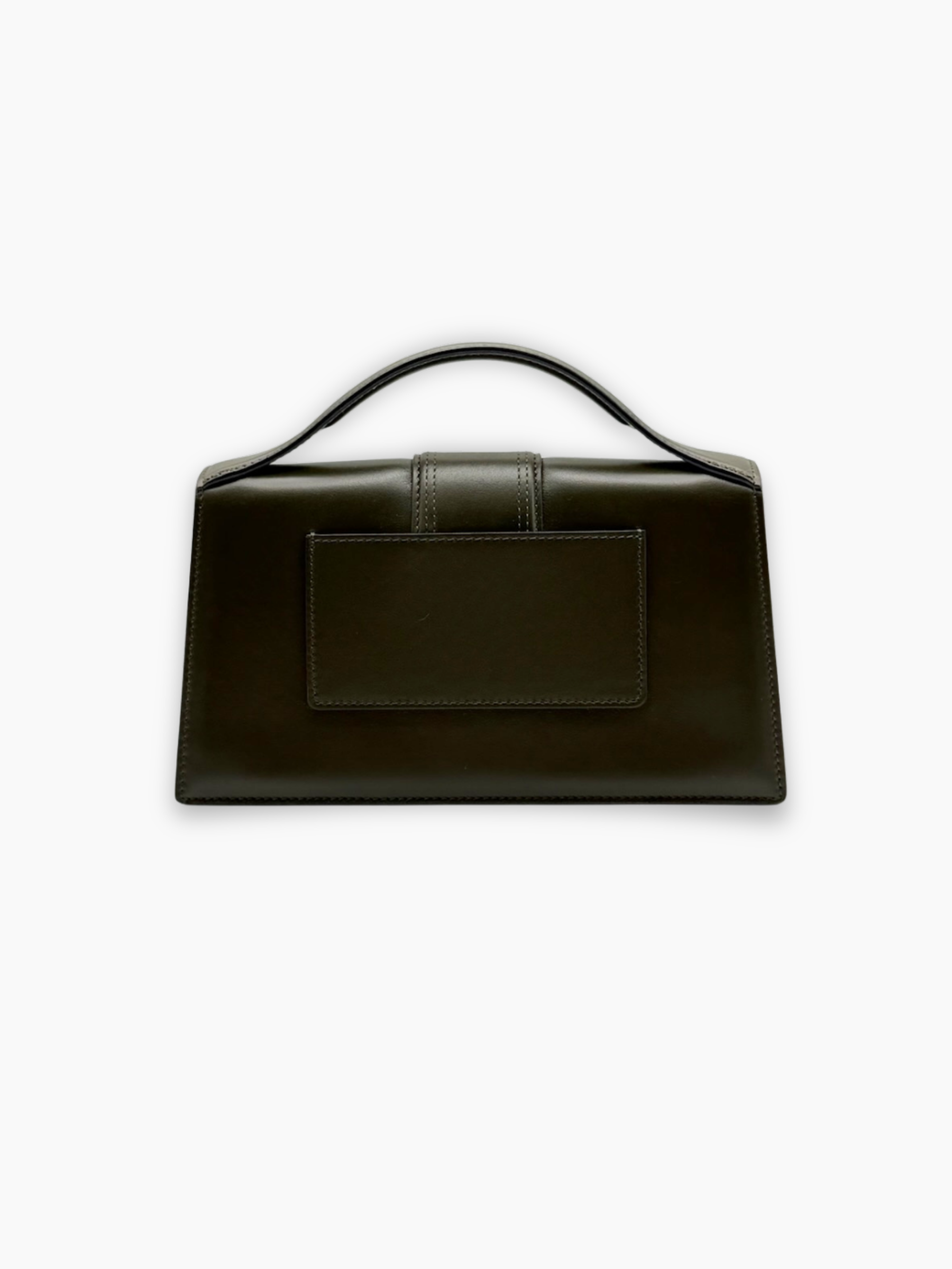 Vista laterale borsa Jacquemus Le Grand Bambino verde militare in pelle opaca