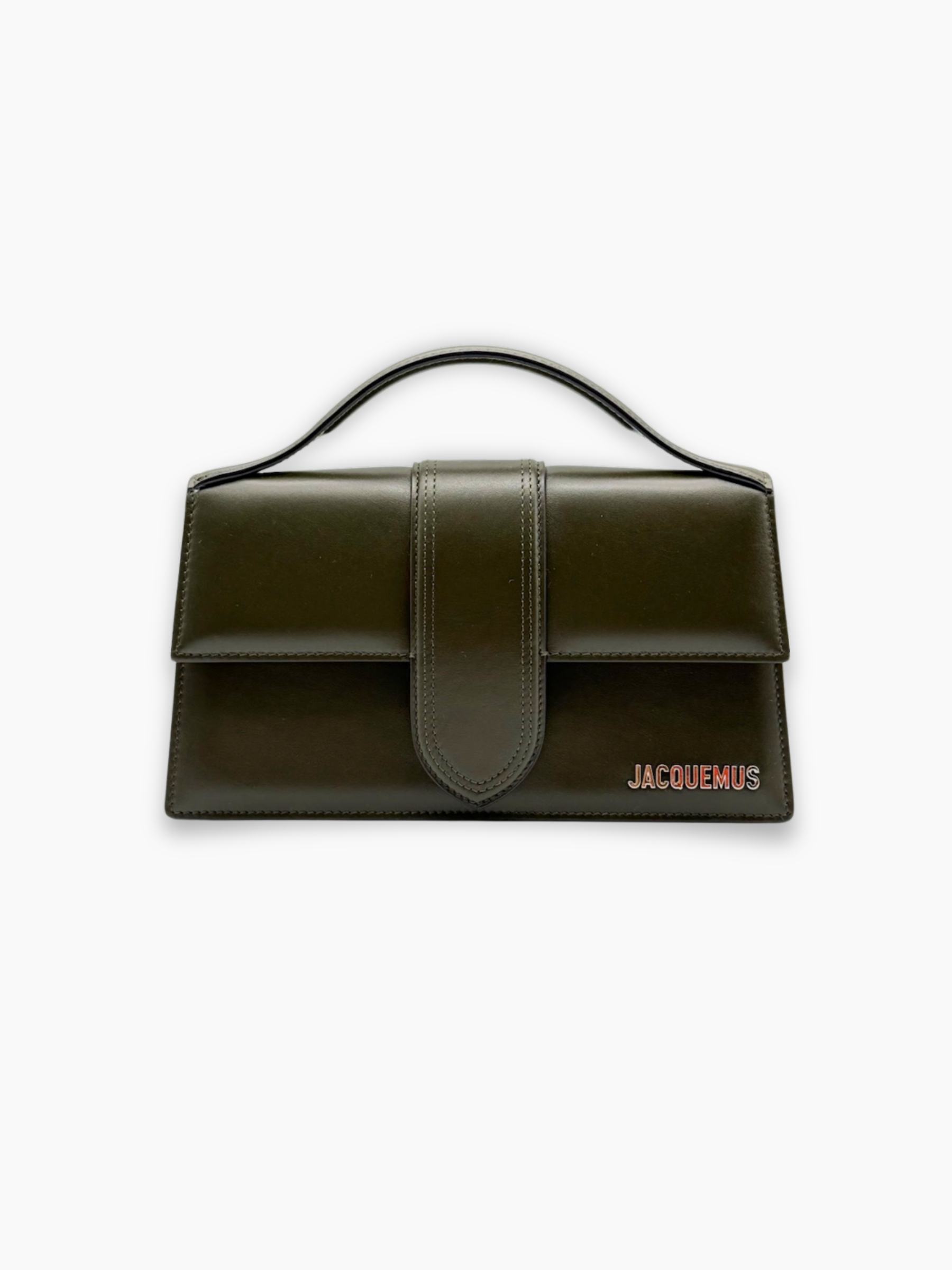 Borsa Jacquemus Le Grand Bambino verde militare in pelle opaca vista frontale