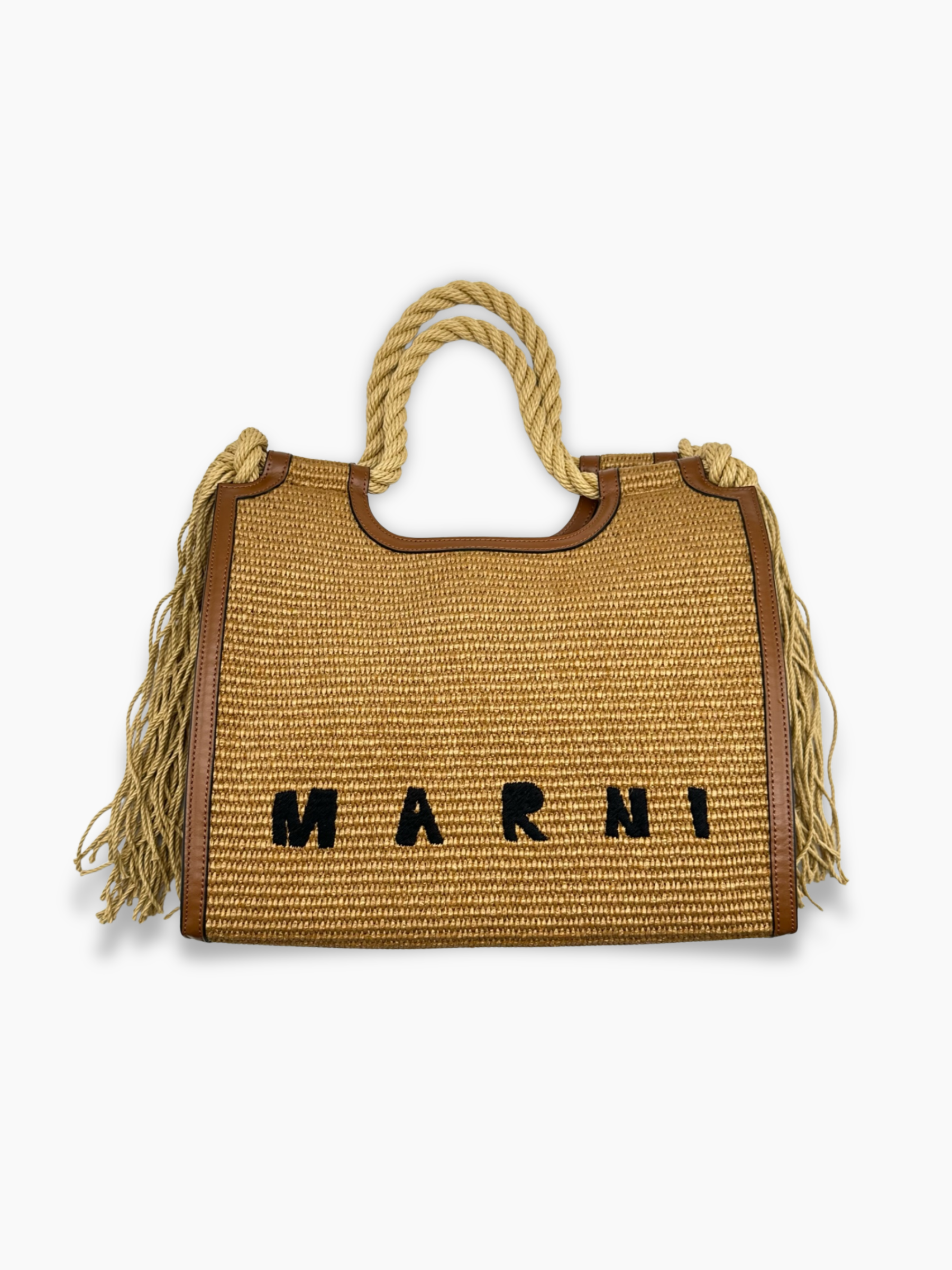 Borsa Marni in paglia naturale con manici in corda vista frontale