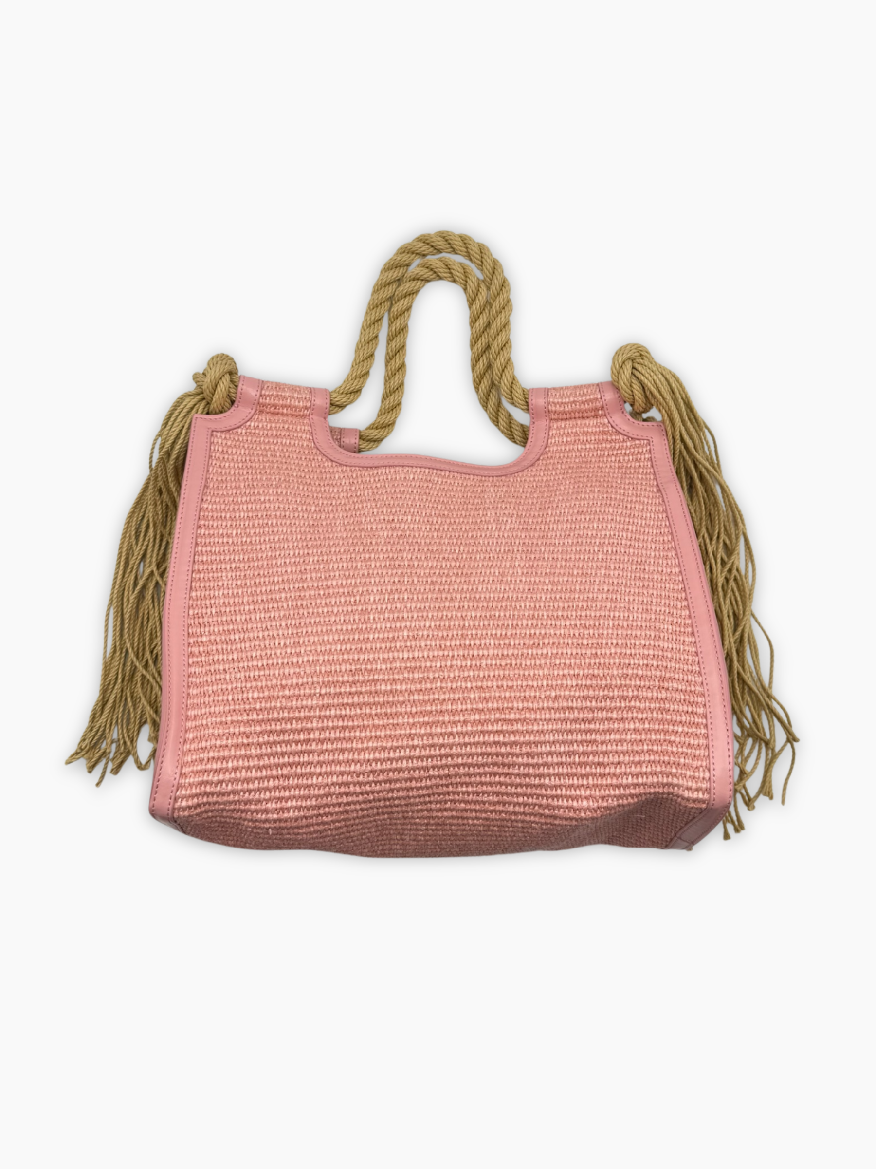 Borsa Marni in paglia rosa con manici in corda vista retro