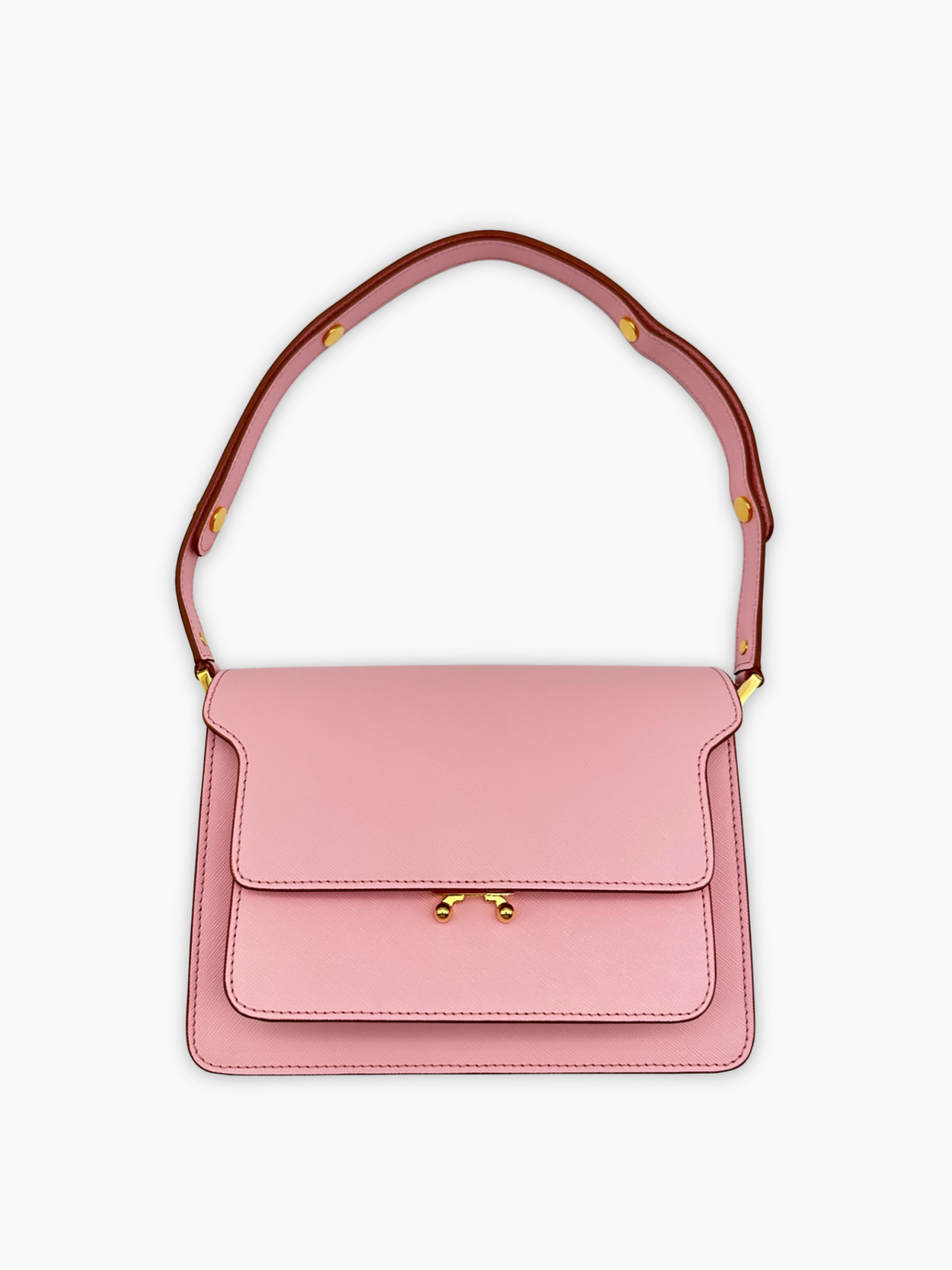 Borsa Marni Trunk in pelle saffiano rosa vista frontale