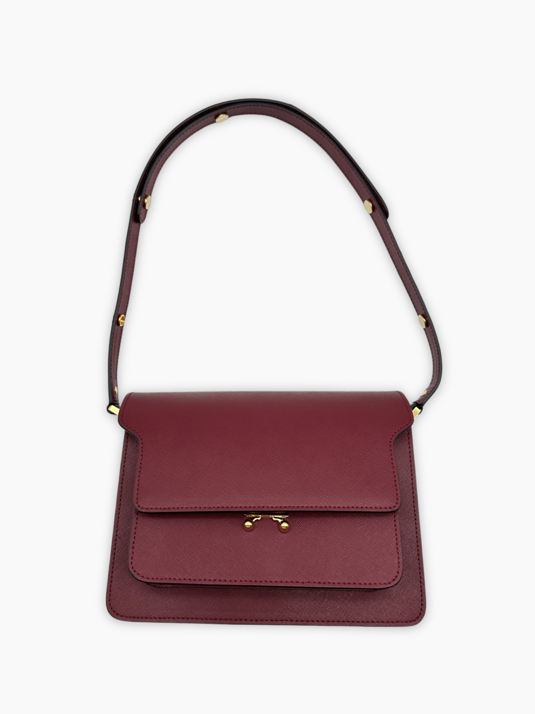 Borsa Marni Trunk in pelle saffiano rossa vista frontale