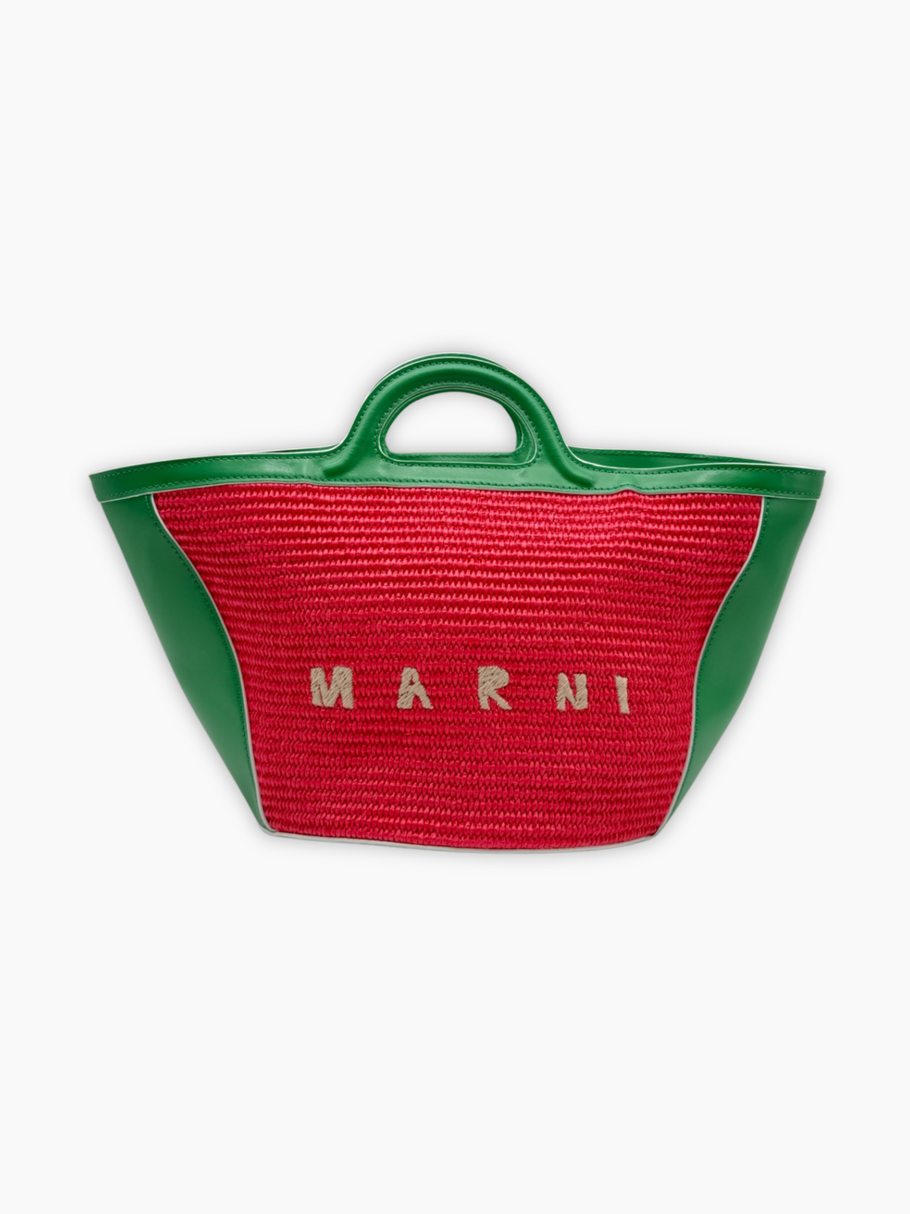 Borsa Marni verde e fucsia grande in raffia vista frontale