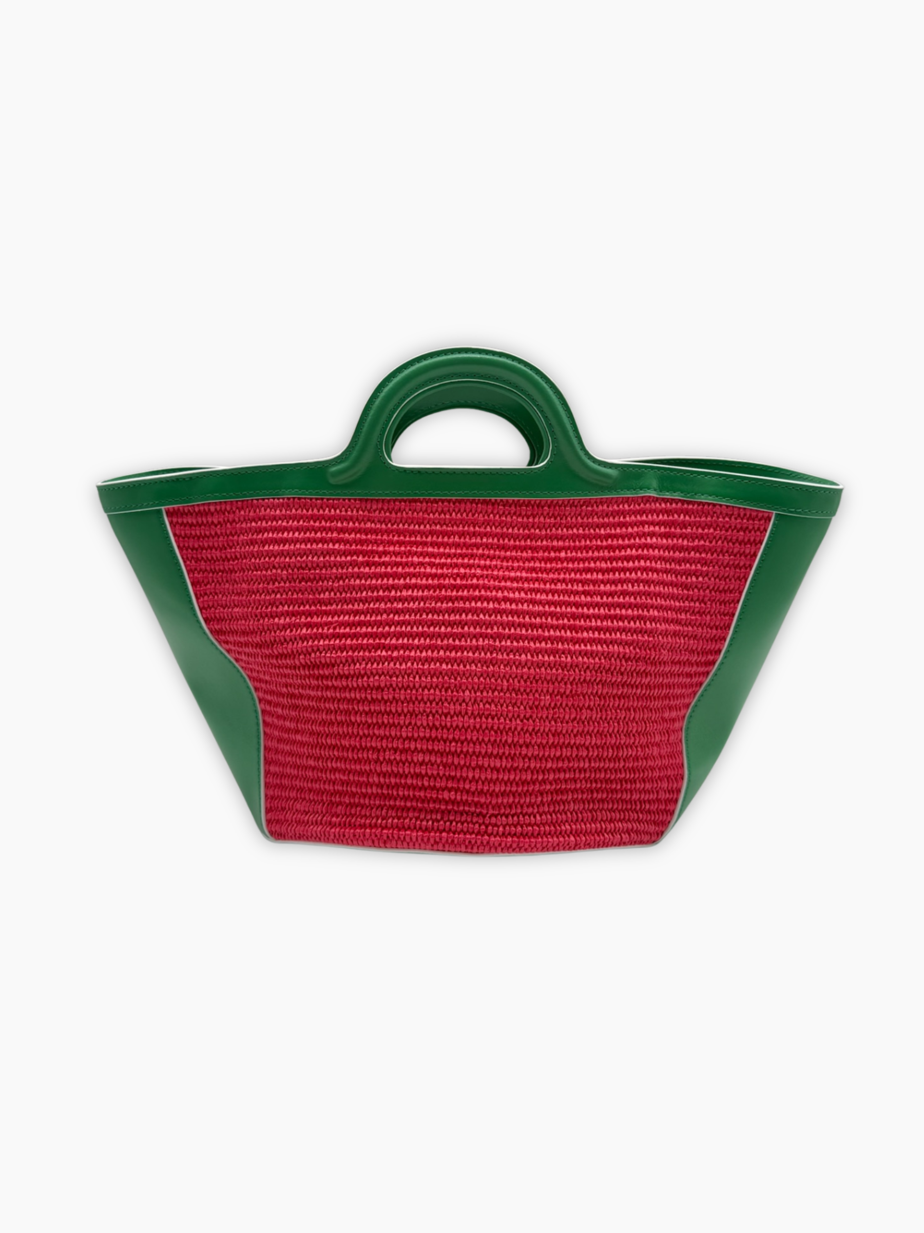 Borsa Marni verde e fucsia grande in raffia vista laterale