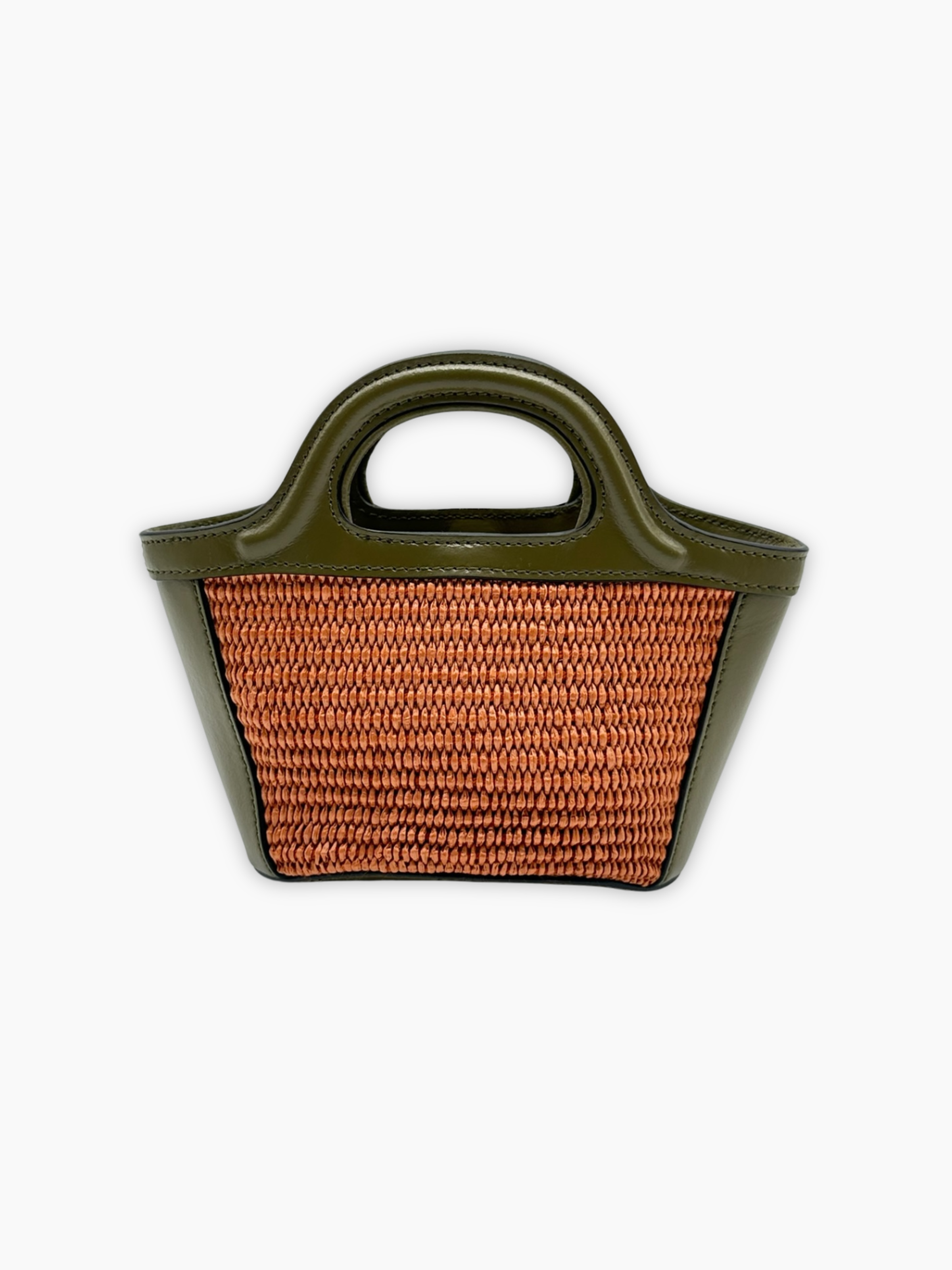 Borsa mini Marni in rafia arancione con dettagli verde oliva vista retro