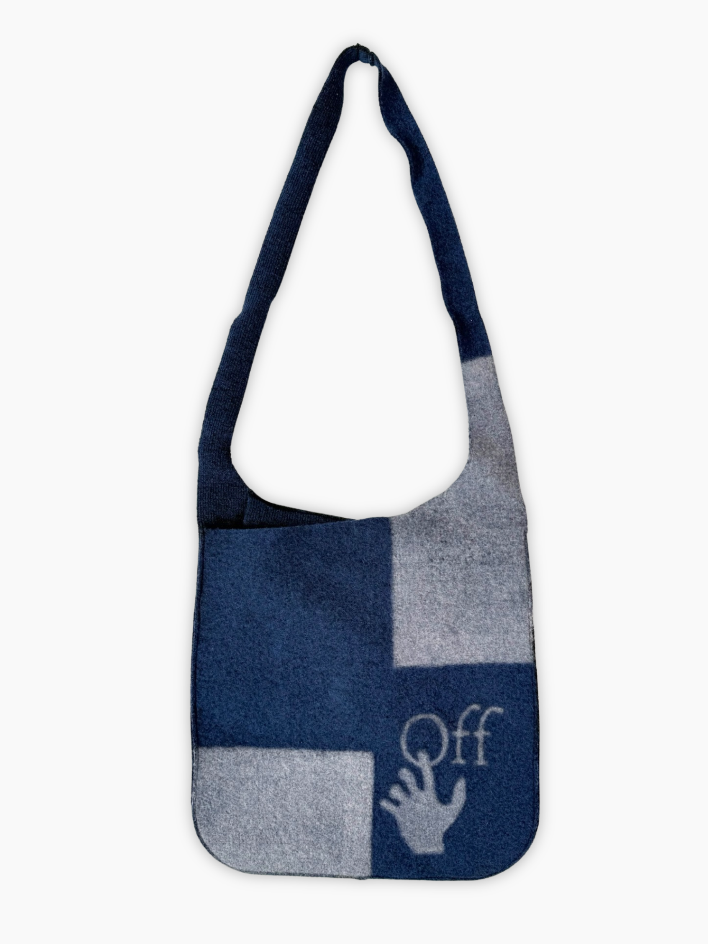 Borsa Off-White blu in tessuto con stampa grafica vista frontale