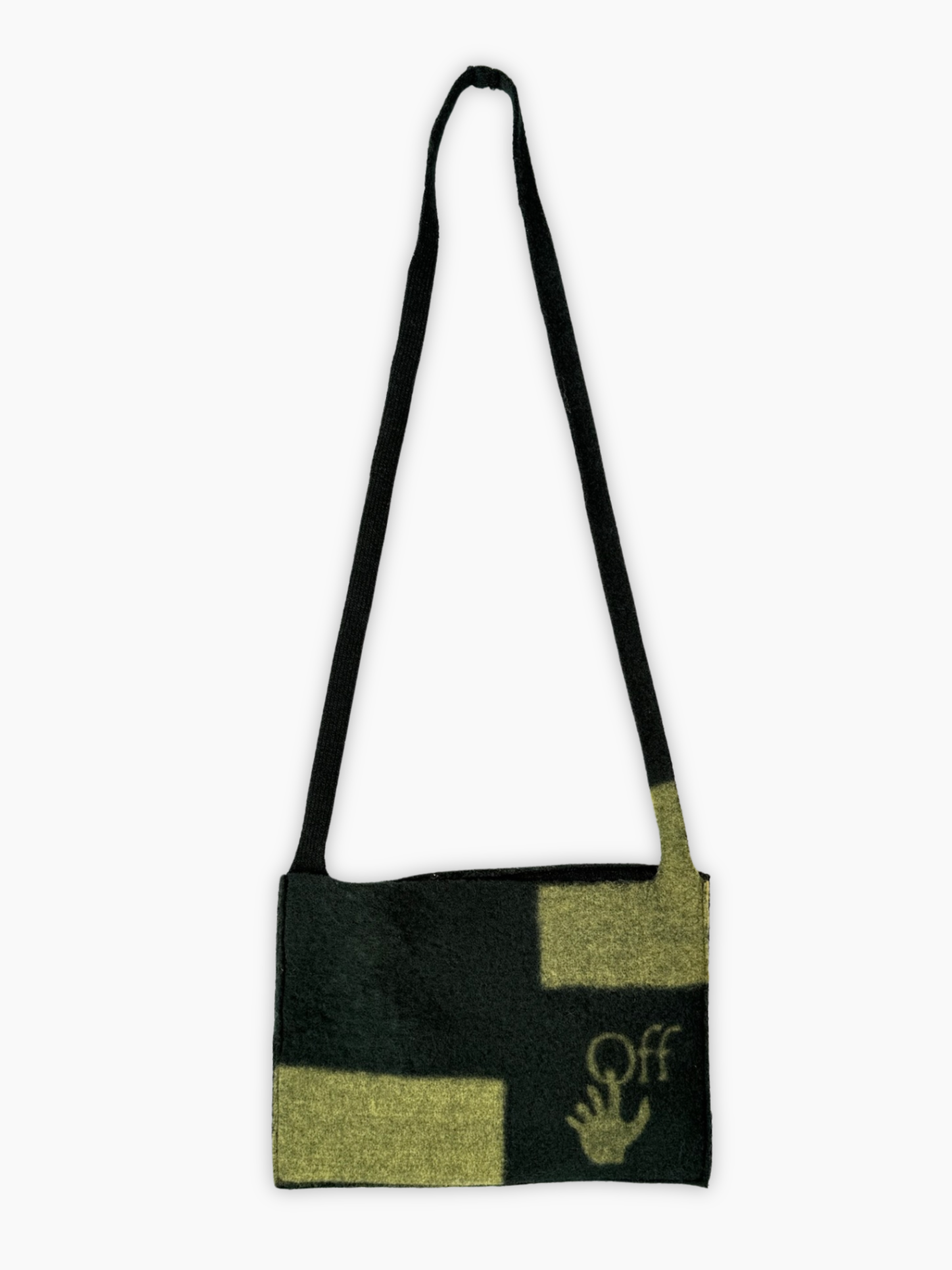 Borsa Off-White in tessuto verde e nero con logo vista frontale