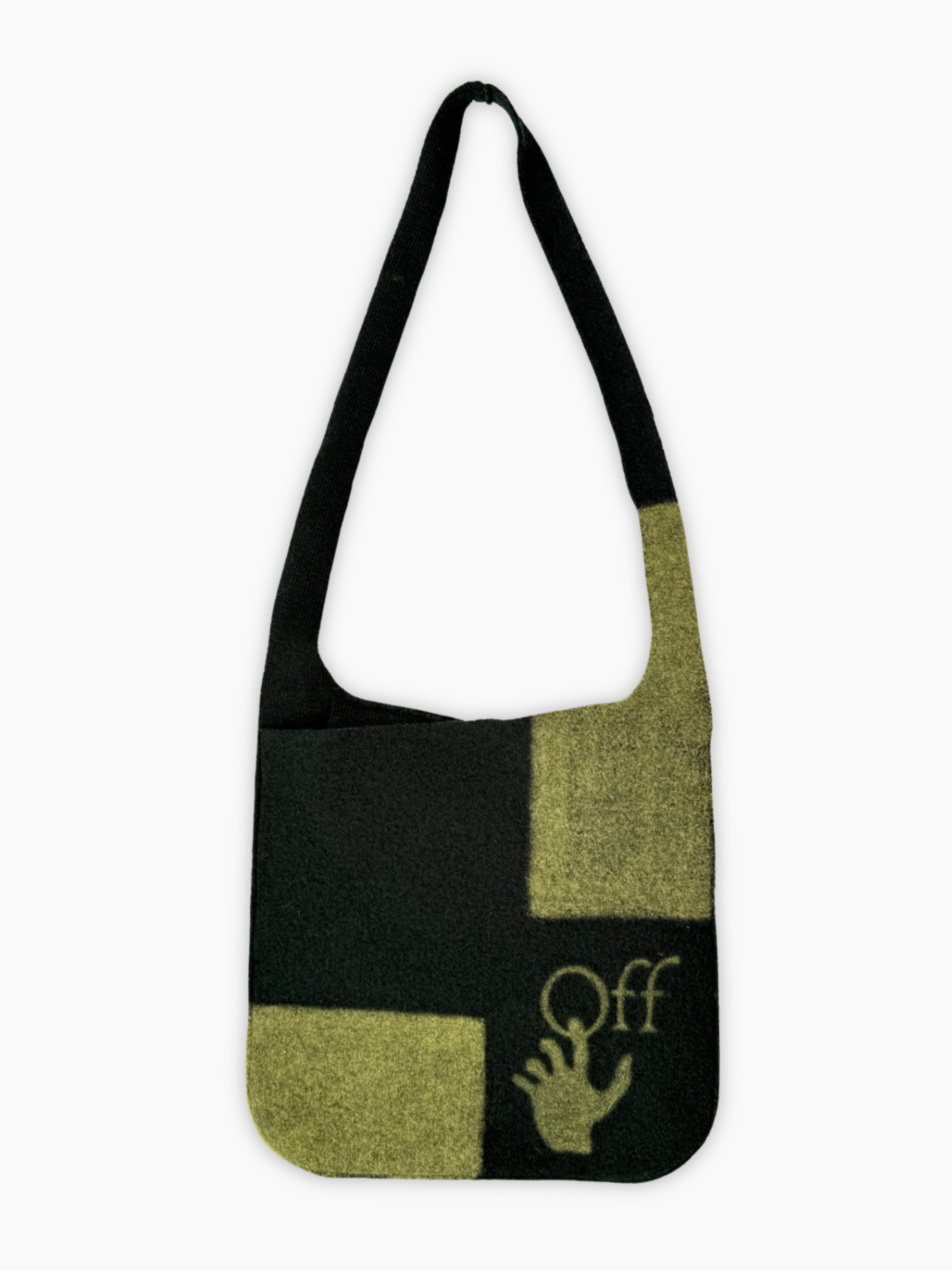 Borsa Off-White verde in tessuto con stampa grafica vista frontale