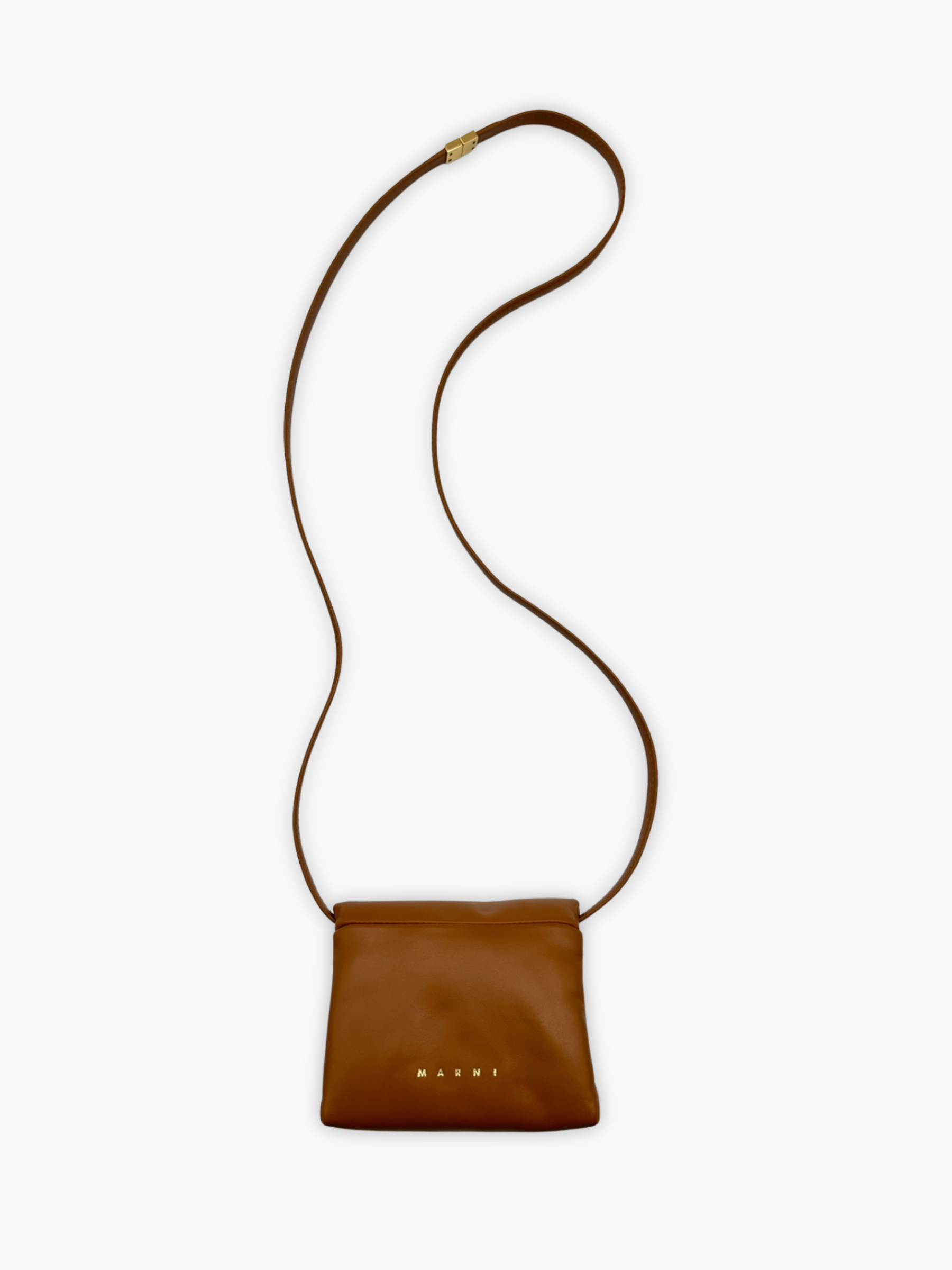 Borsa Prisma Mini Marni in pelle marrone cuoio vista frontale