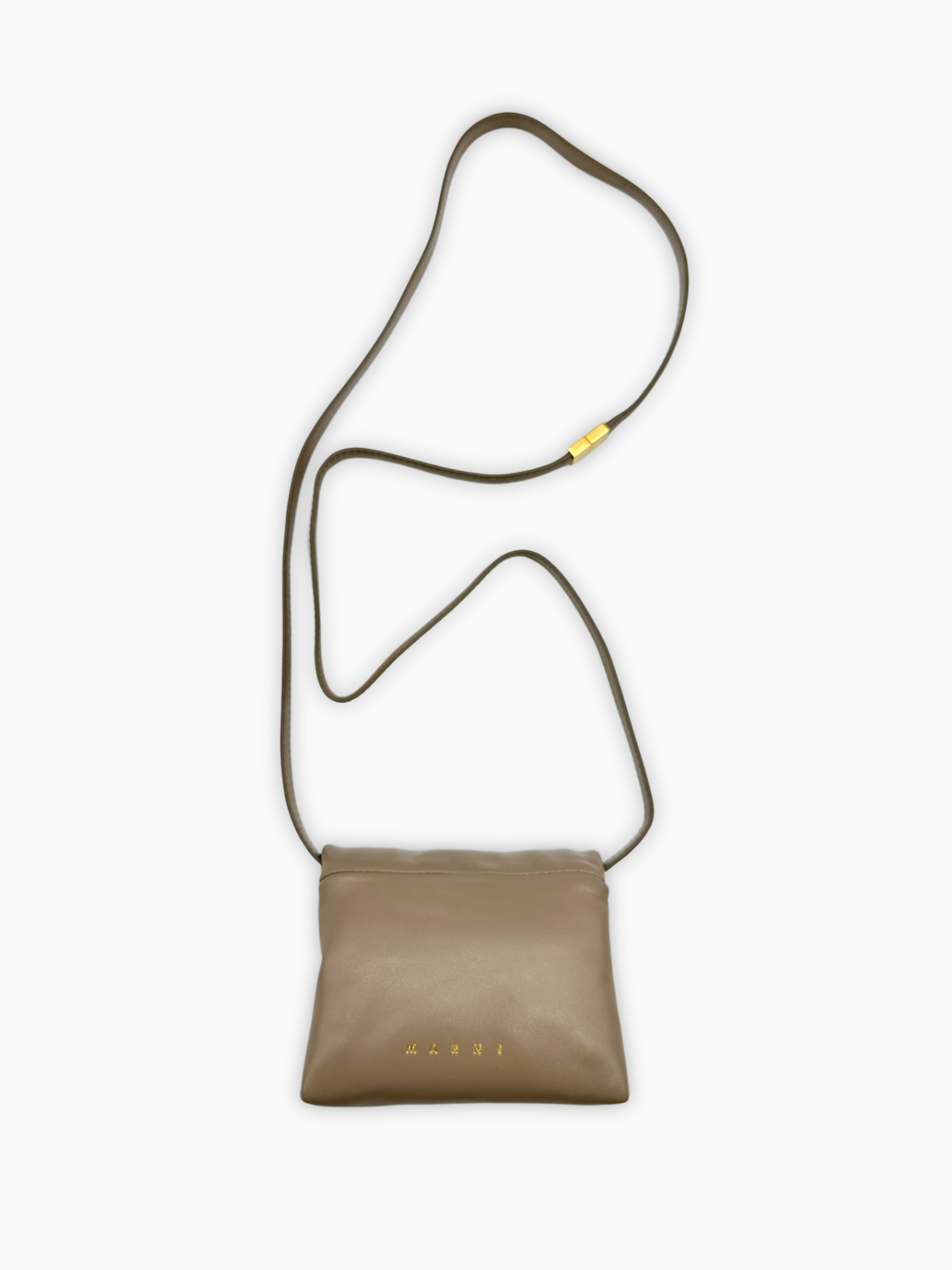 Borsa Prisma Mini Marni in pelle tortora vista retro con logo