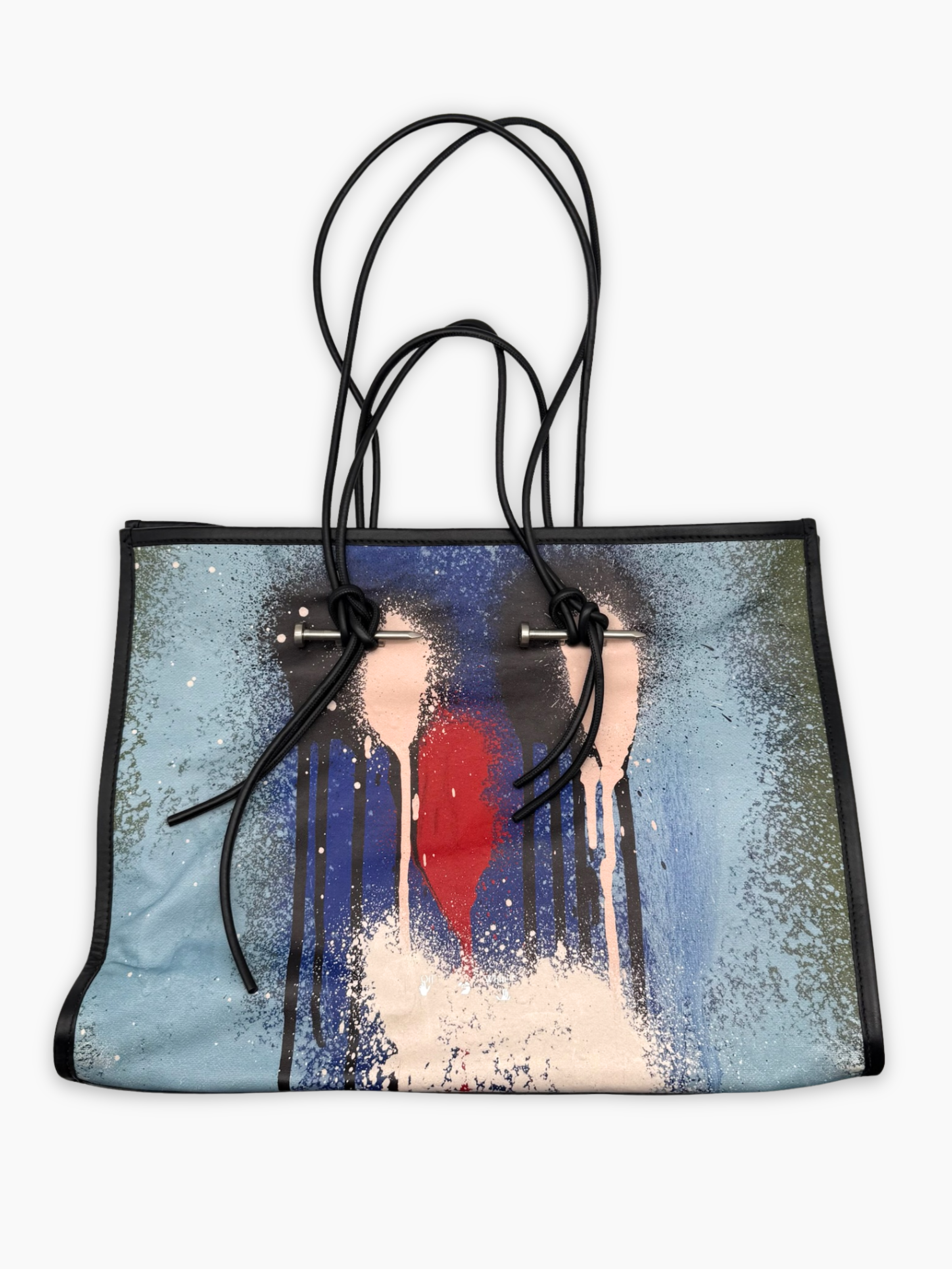 Borsa shopper Off-White multicolor con stampa spray effetto cuore vista frontale