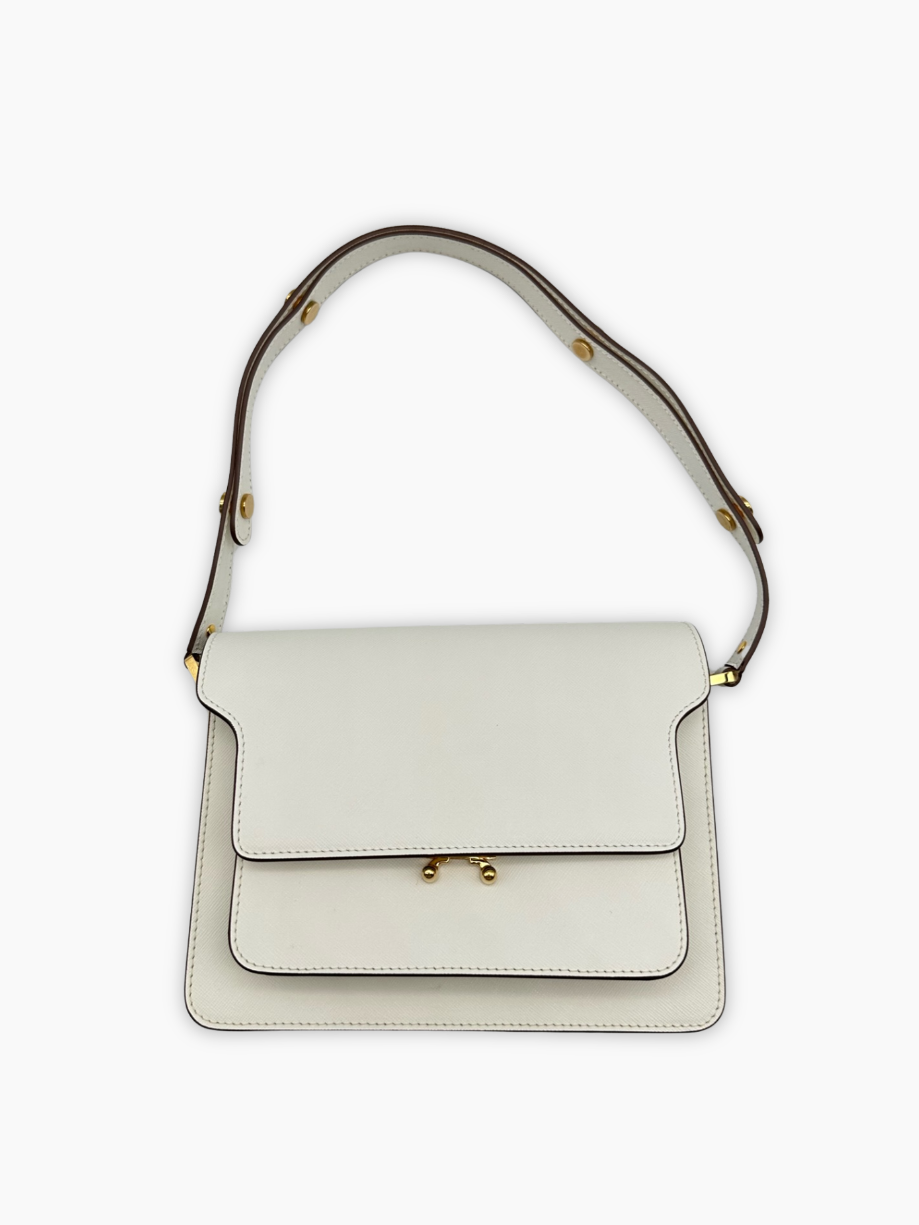 Borsa Trunk in pelle Saffiano panna vista frontale