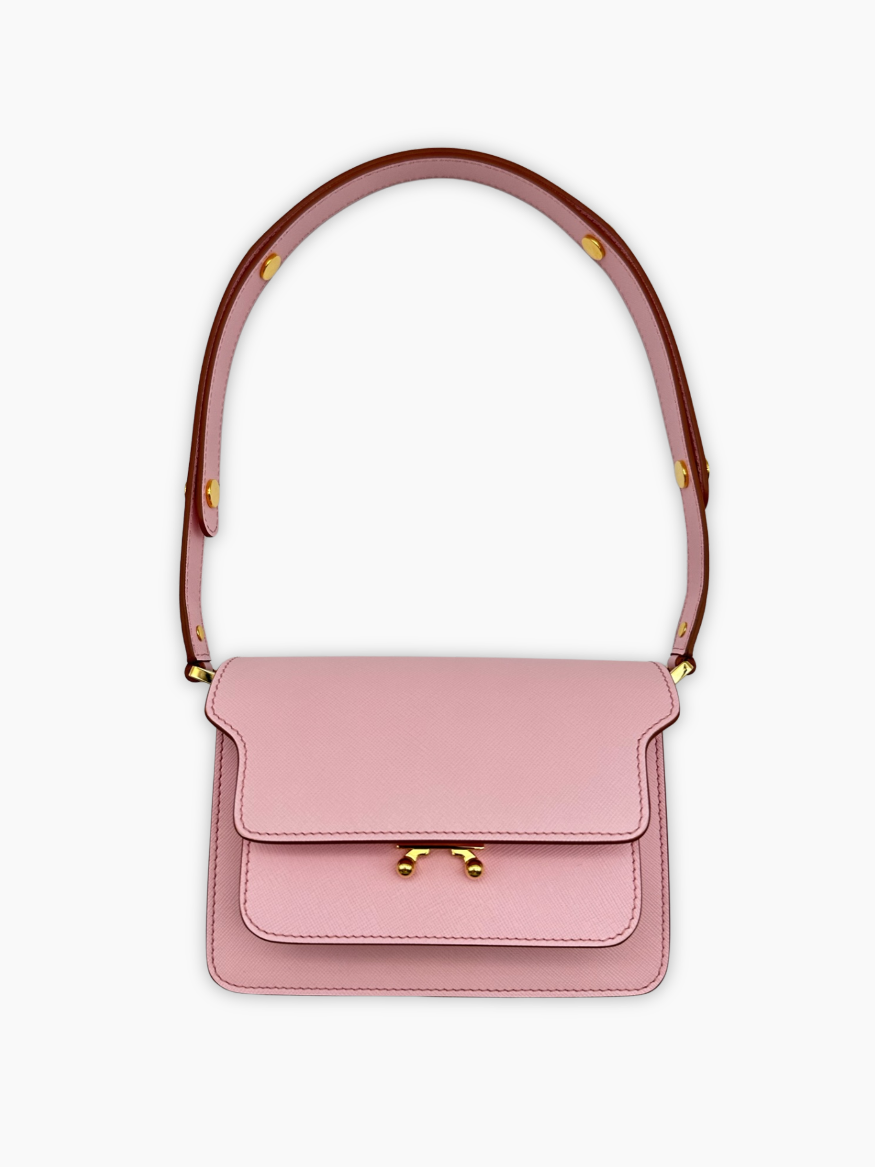Borsa Trunk in pelle Saffiano rosa vista frontale