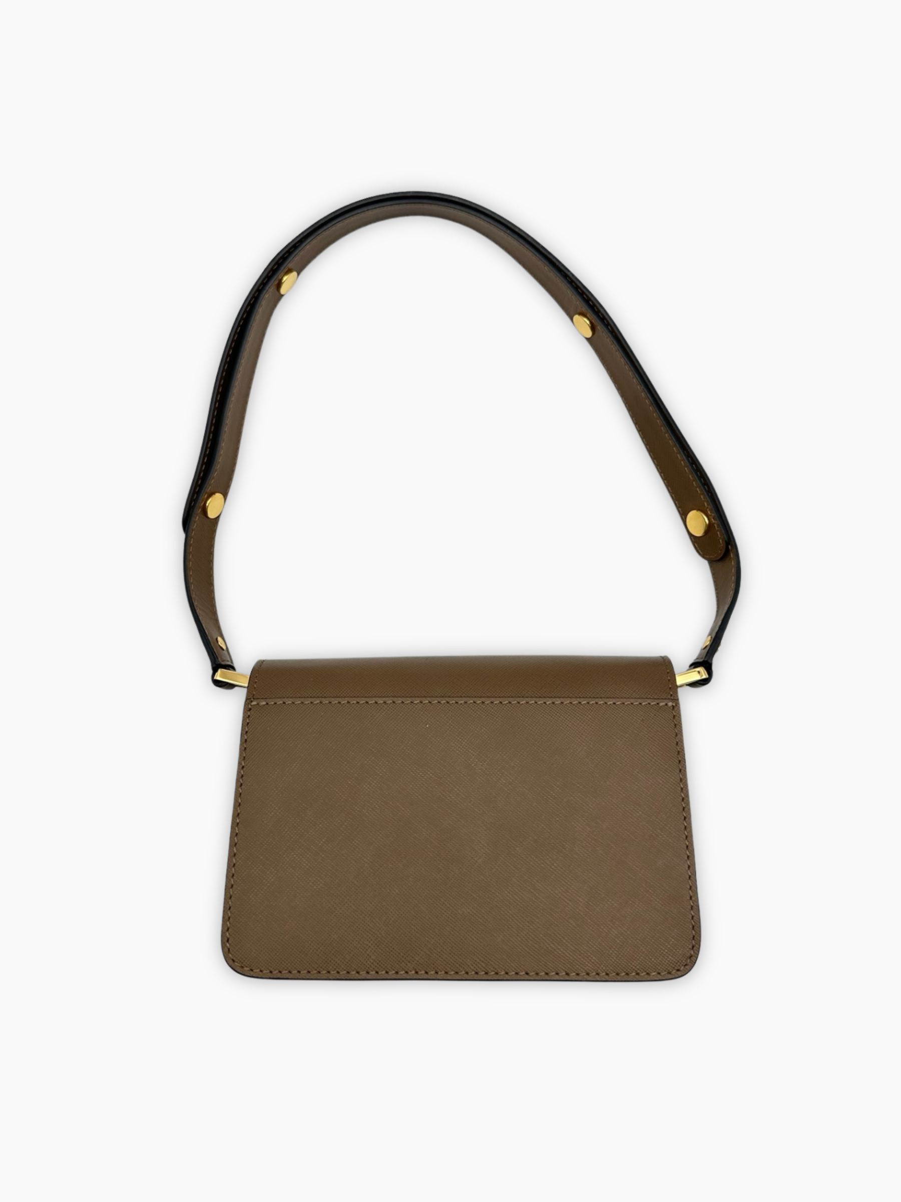 Borsa Trunk Marni in pelle saffiano tortora con tracolla regolabile vista laterale