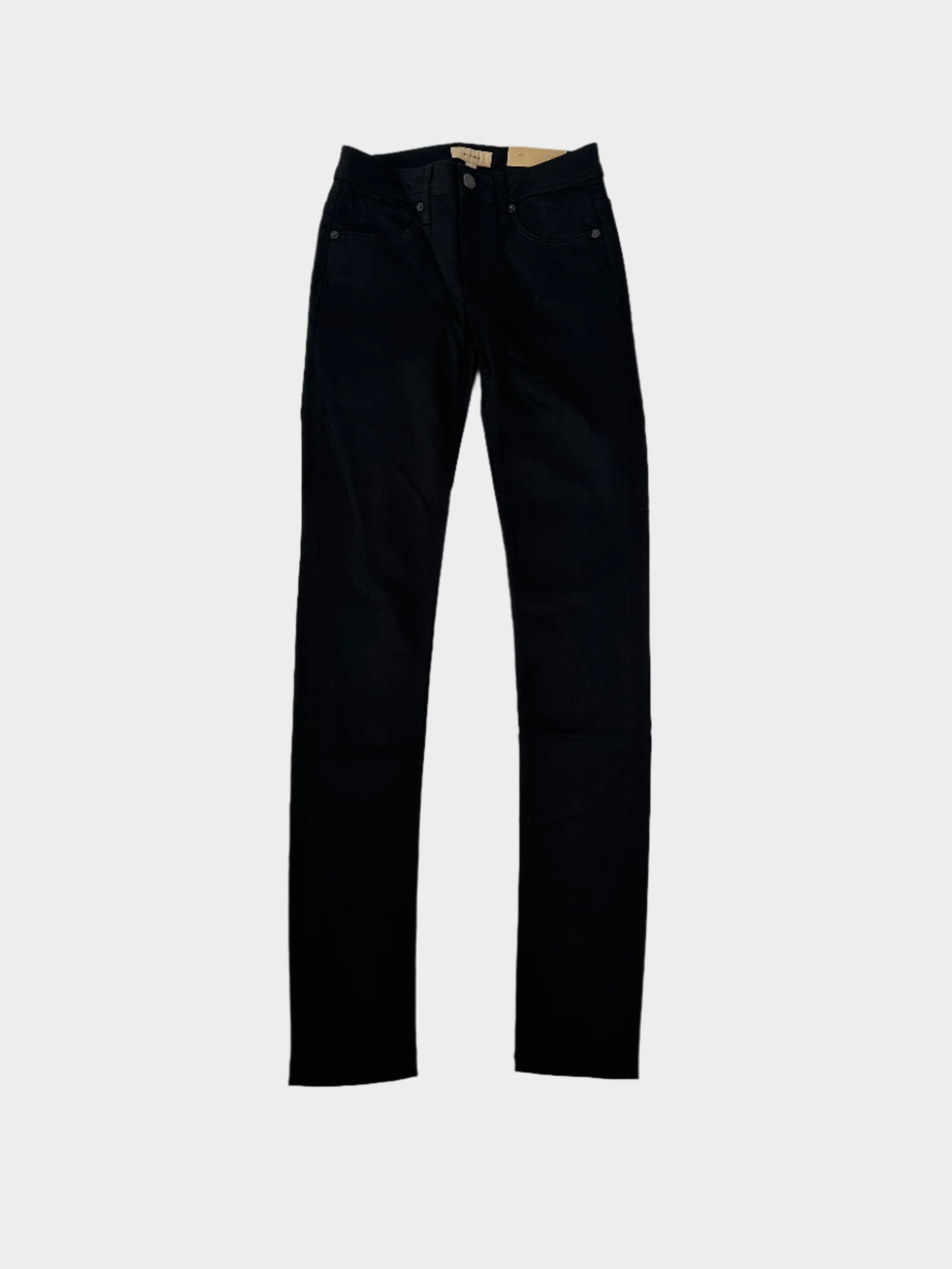 Vista frontale dei jeans Burberry neri slim fit in denim stretch