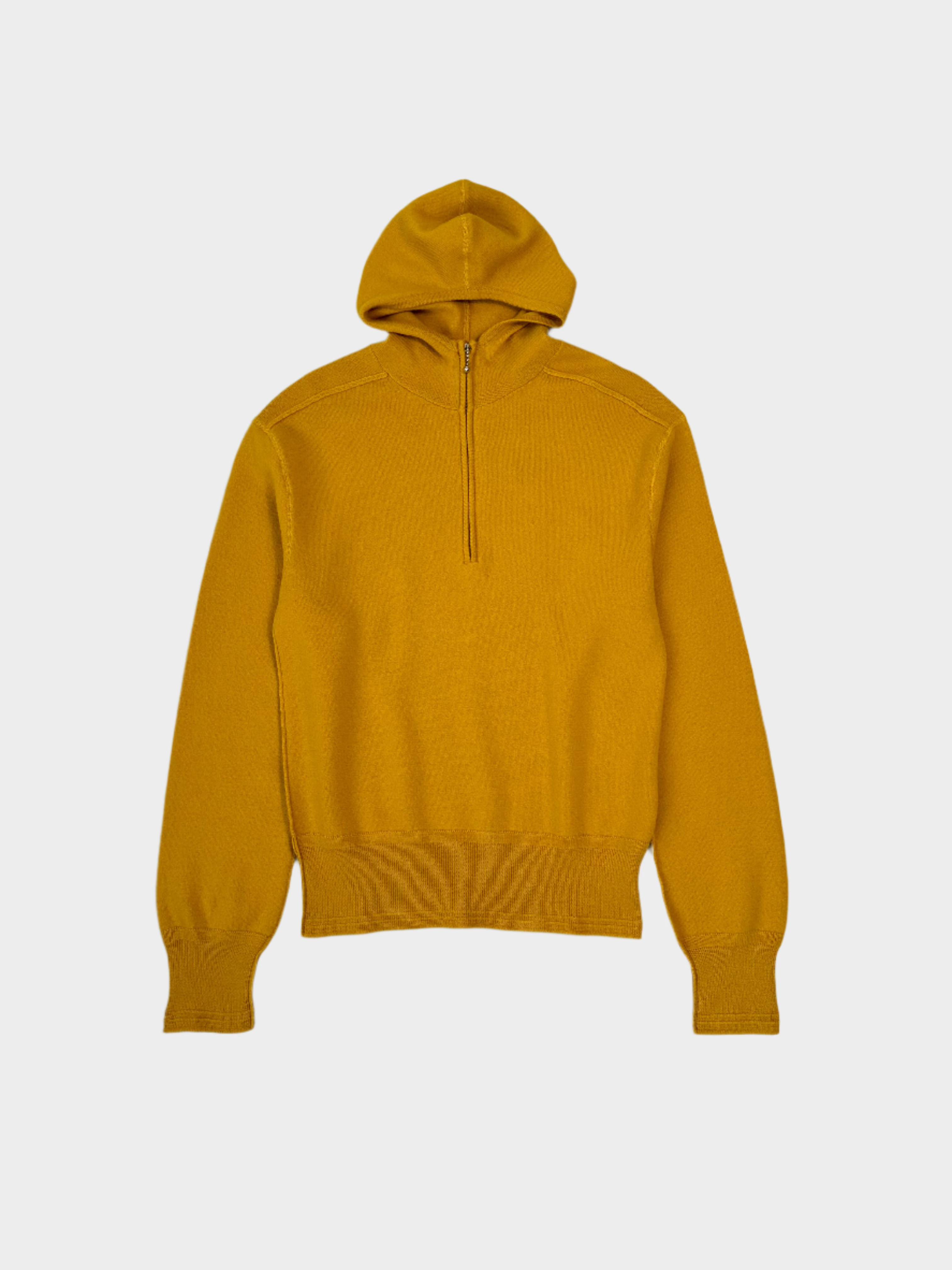 Vista frontale del maglione Burberry giallo con cappuccio e zip