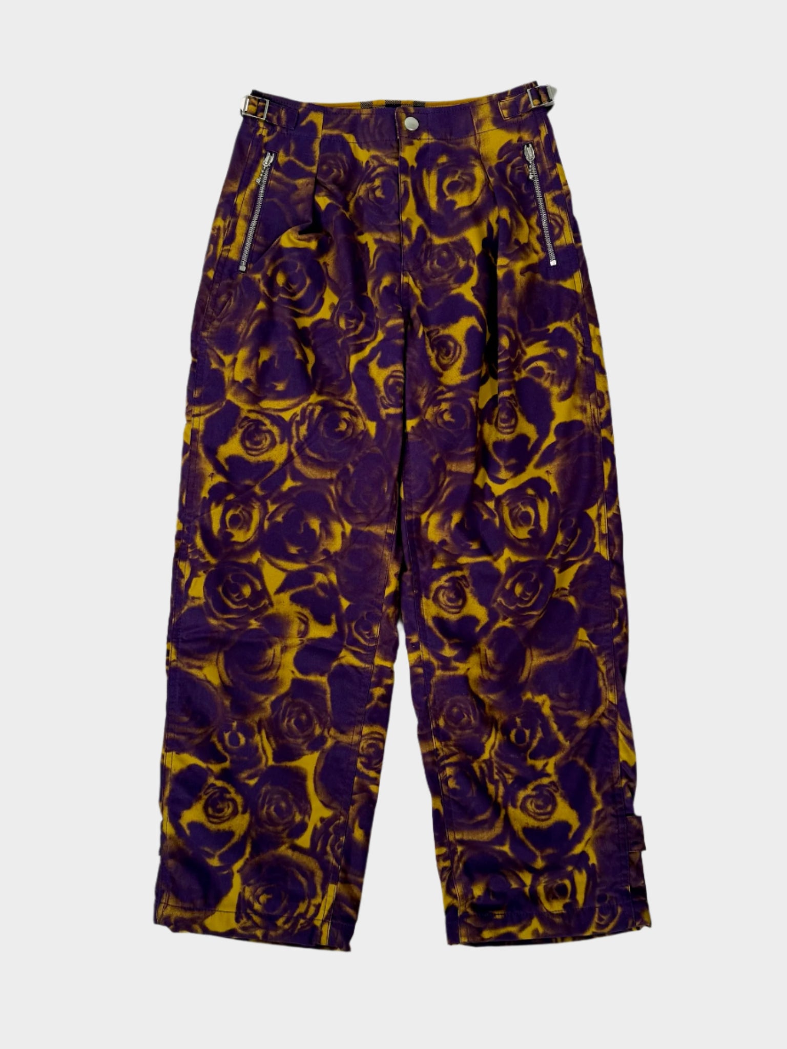 Pantaloni Burberry con stampa rose viola e gialla - vista frontale