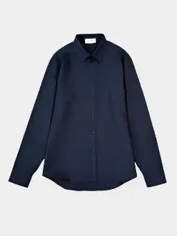 camicia blu lana vergine, camicia Laneus uomo, camicia elegante blu, camicia formale lana, camicia blu Qlhype