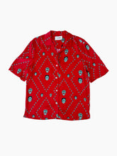 Red Bowling Shirt With Mint Green All Over Masks Print -  | dBlank