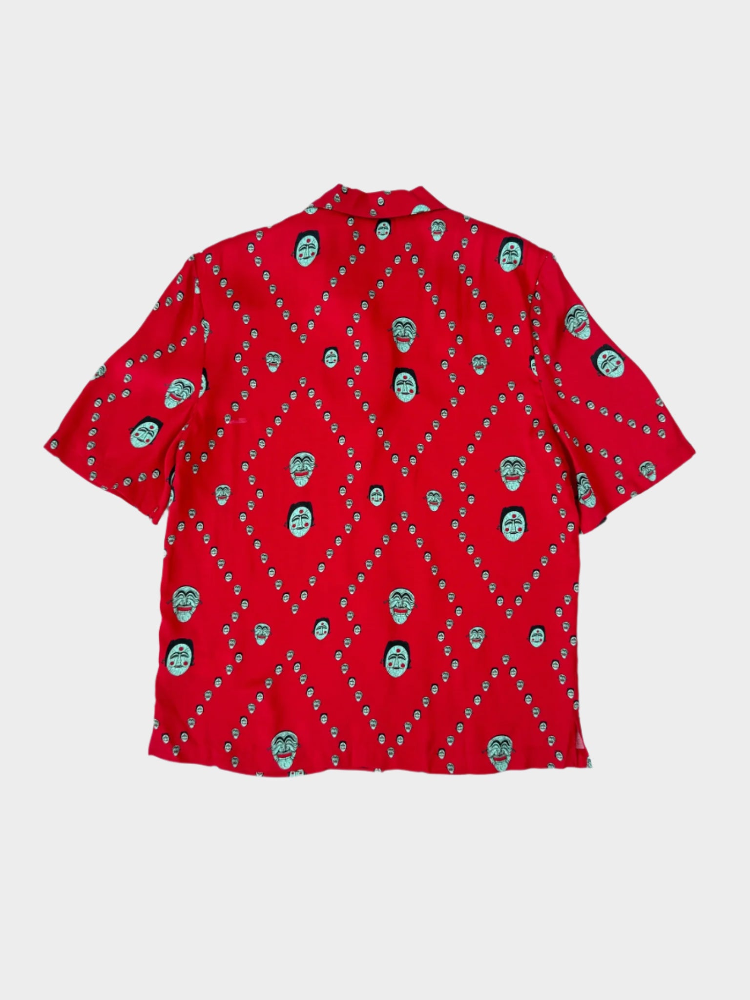 Red Bowling Shirt With Mint Green All Over Masks Print