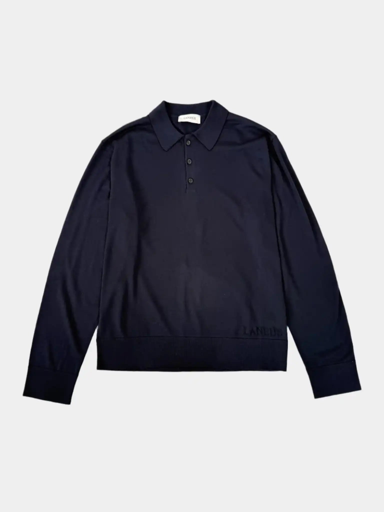 Camicia Laneus nera in maglia di lana vergine vista frontale
