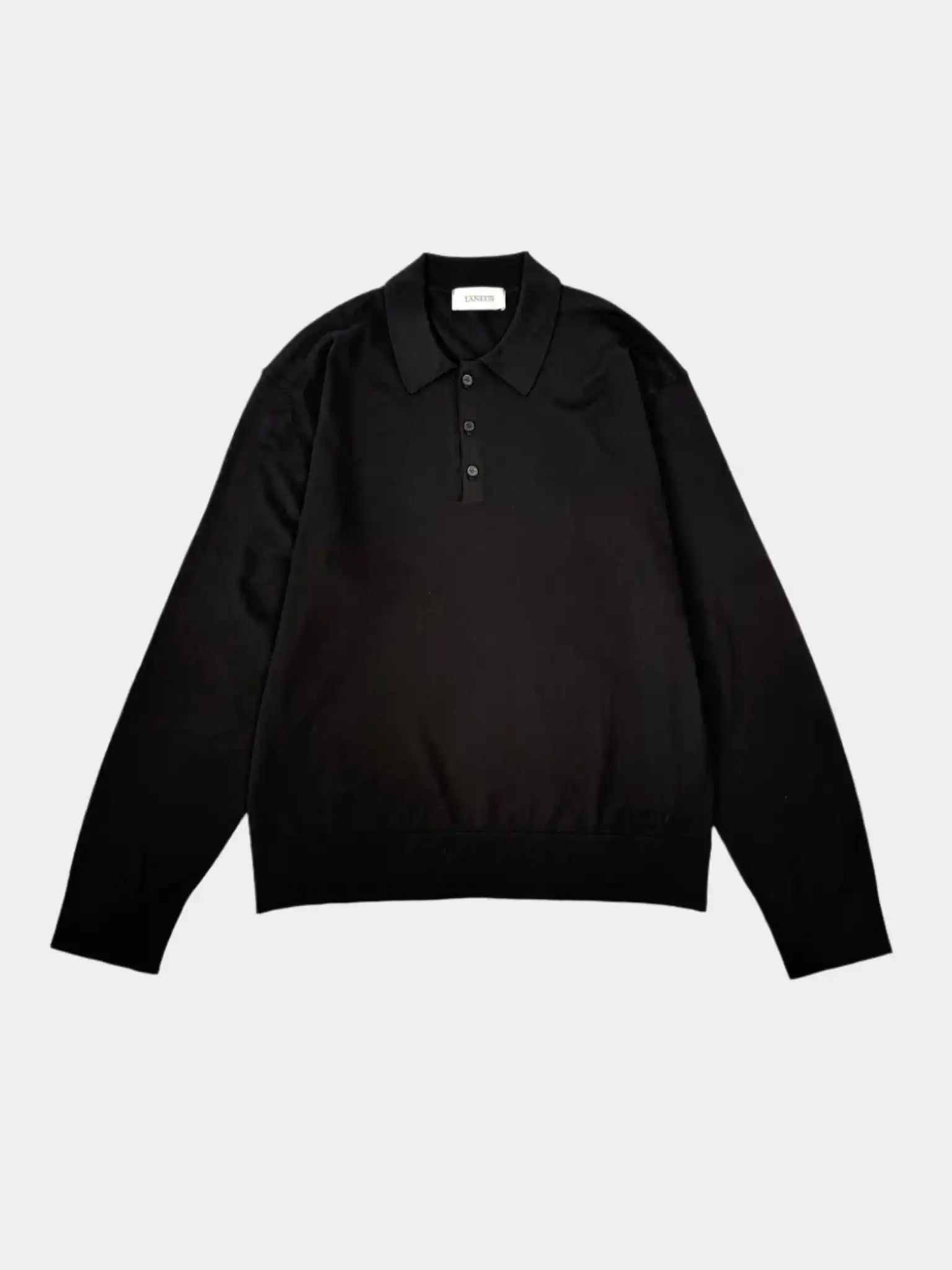 Camicia Laneus nera in maglia di lana vergine vista frontale