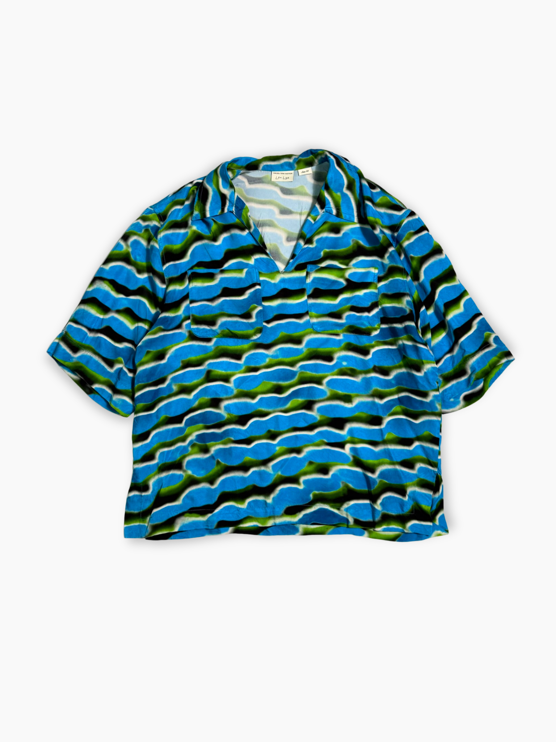 Camicia multicolor azzurra con stampa onde vista frontale