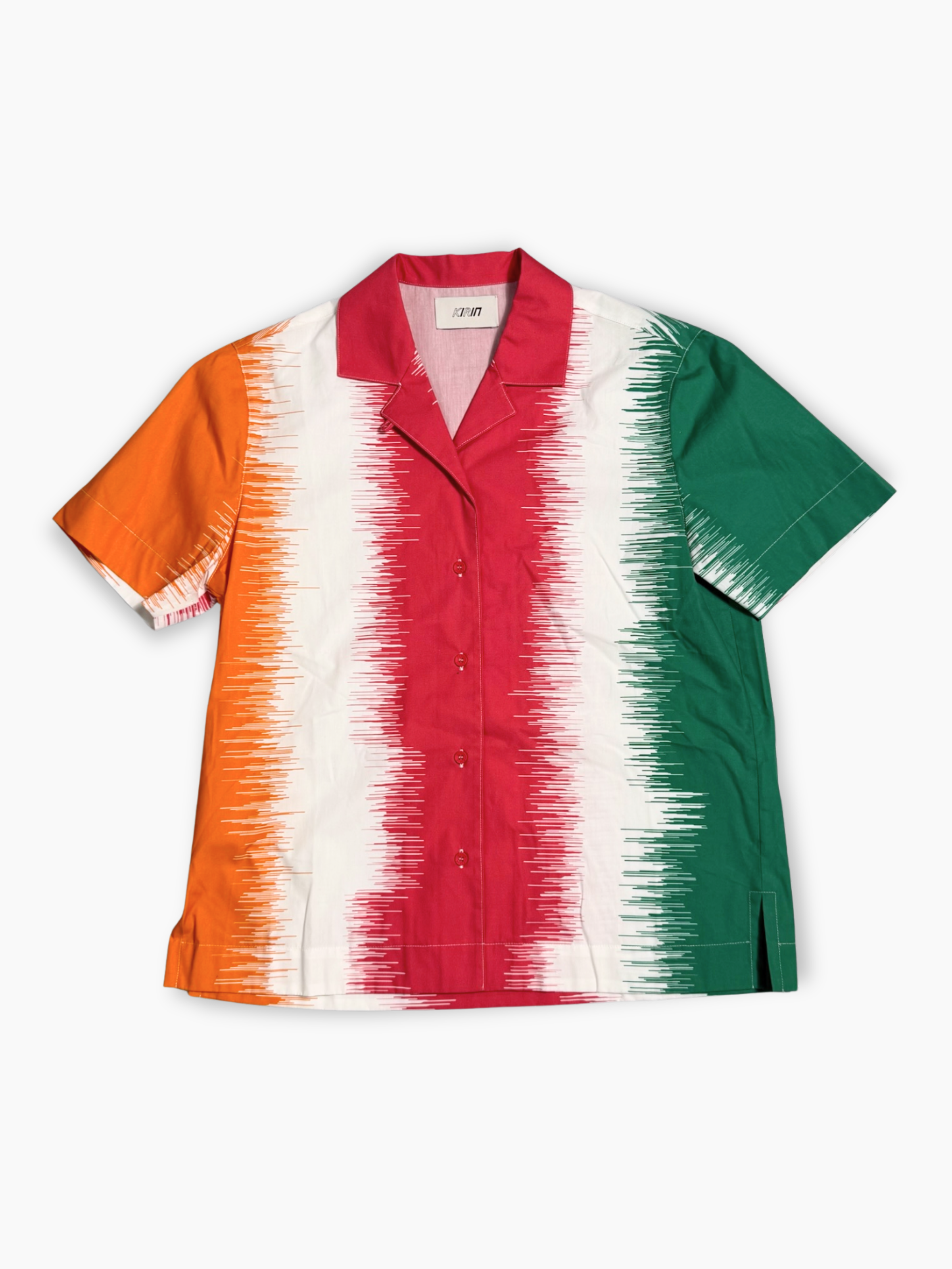 Camicia multicolor maniche corte con righe ikat vista frontale