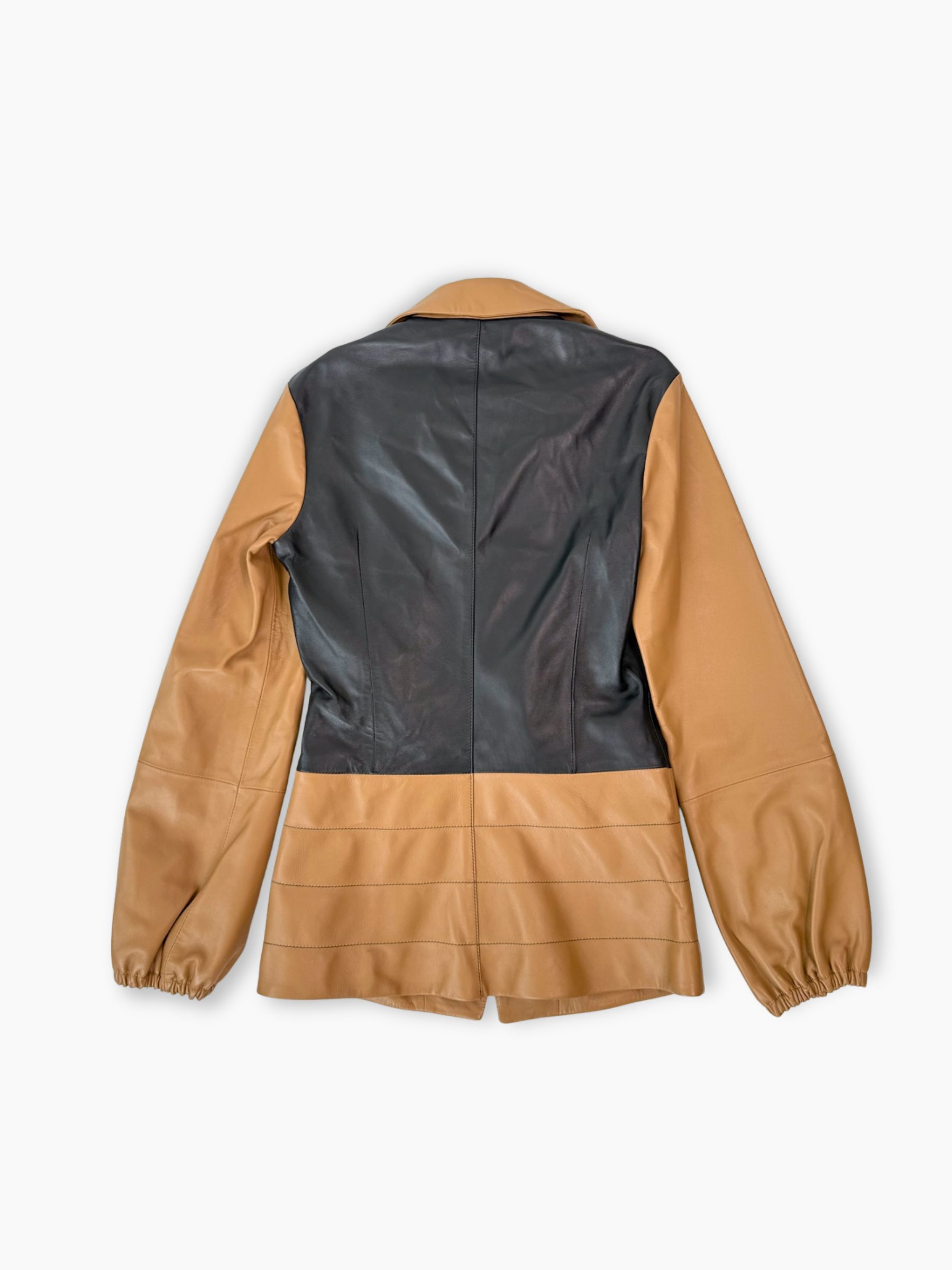 Camicia Kirin in pelle di agnello nera e cammello con lacci laterali