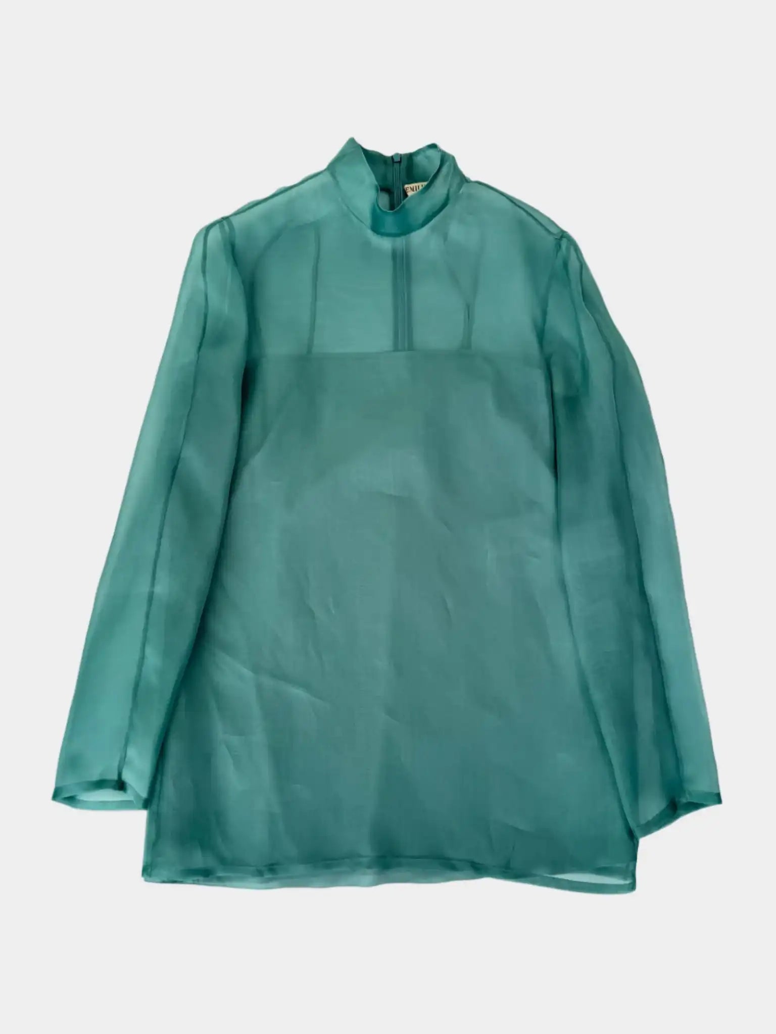 Camicia Pucci verde petrolio in seta con collo alto, vista frontale