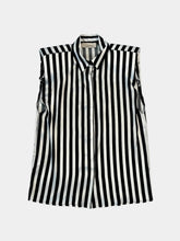 Sleeveless Shirt With Vertical Stripes And Padded Shoulders -  | dBlank