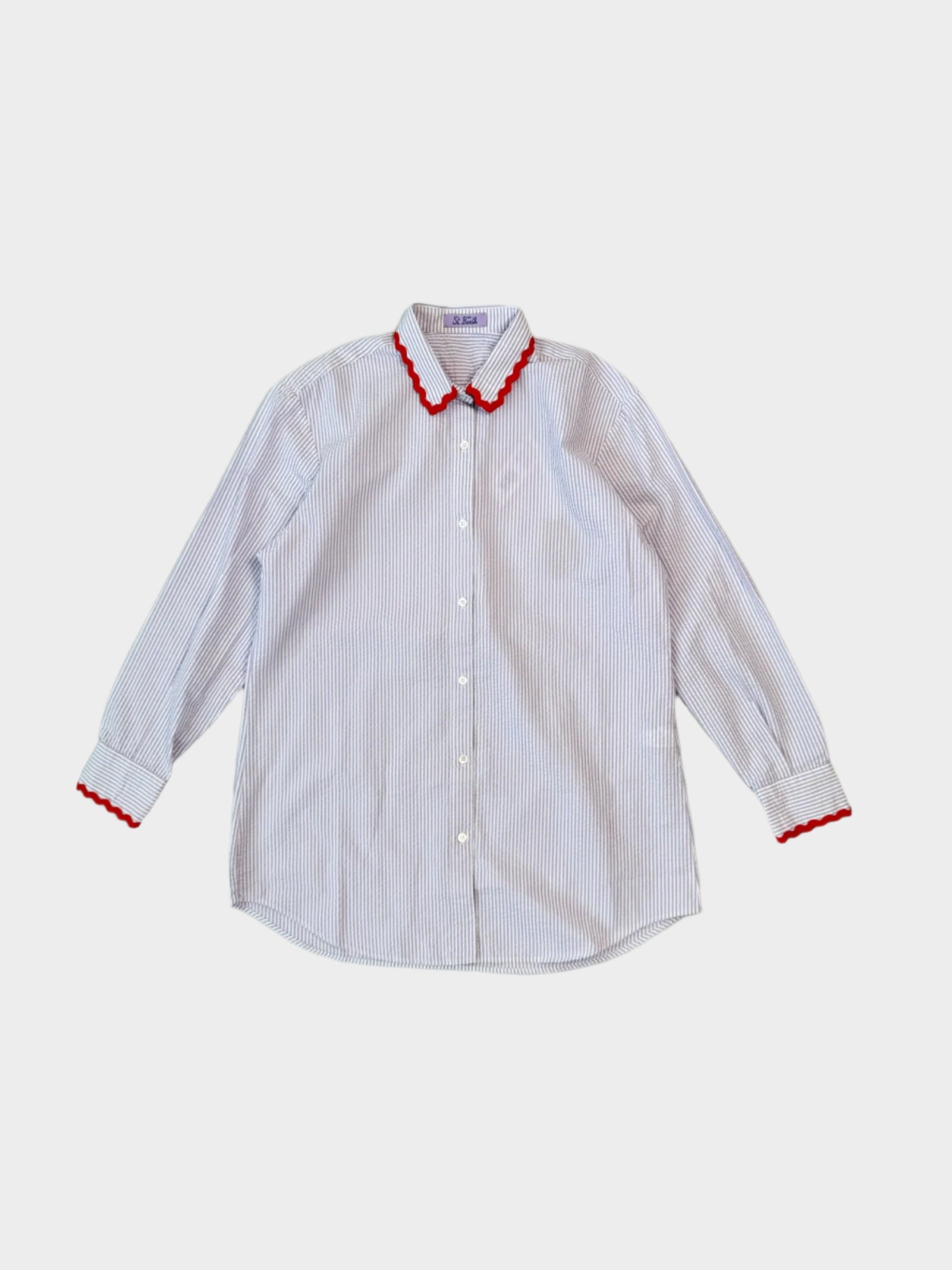 Camicia Saint Barth a righe con profilo rosso e colletto classico - vista frontale