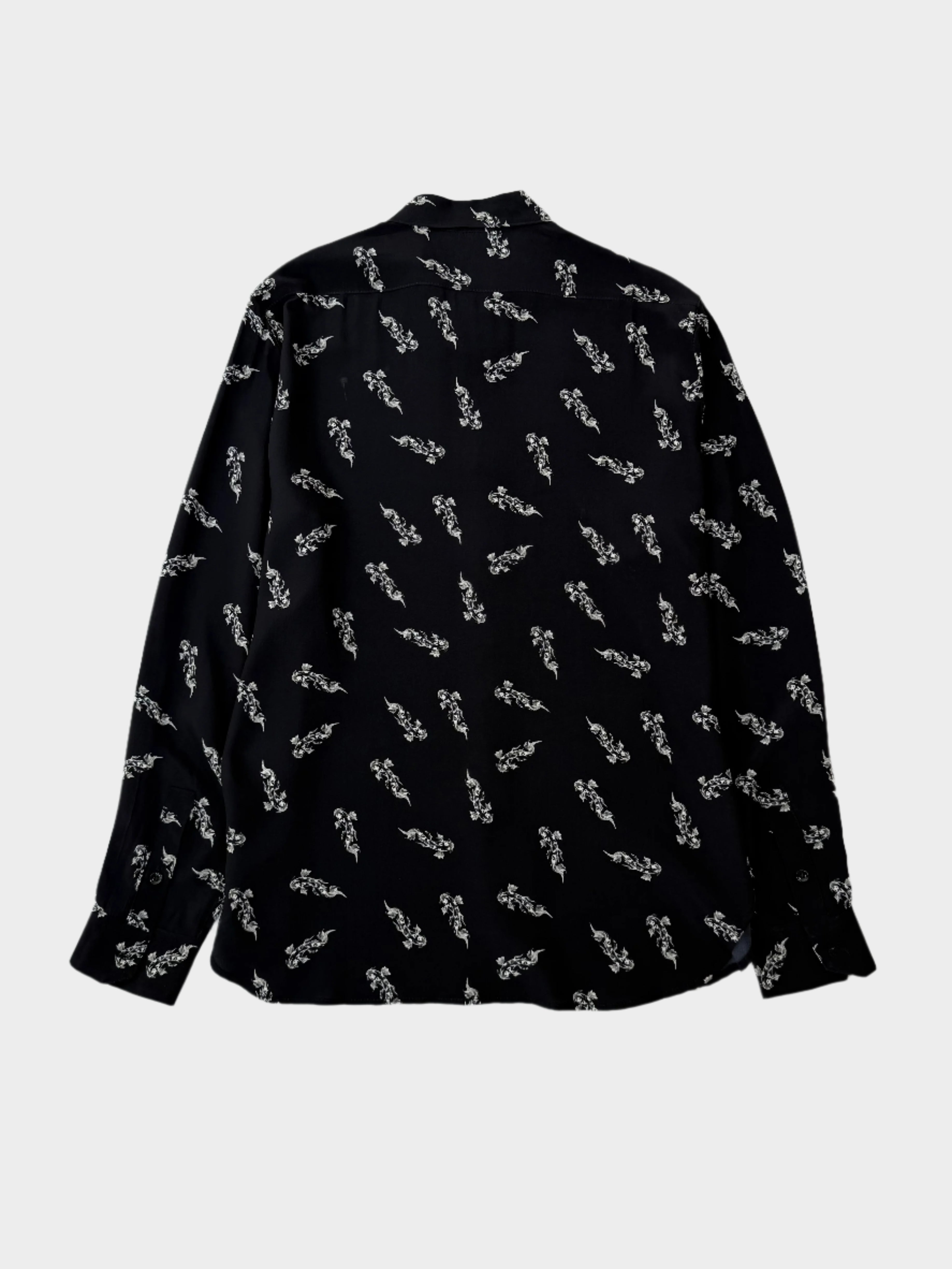 Camicia In Seta Nera Con Stampa Pesci Bianchi