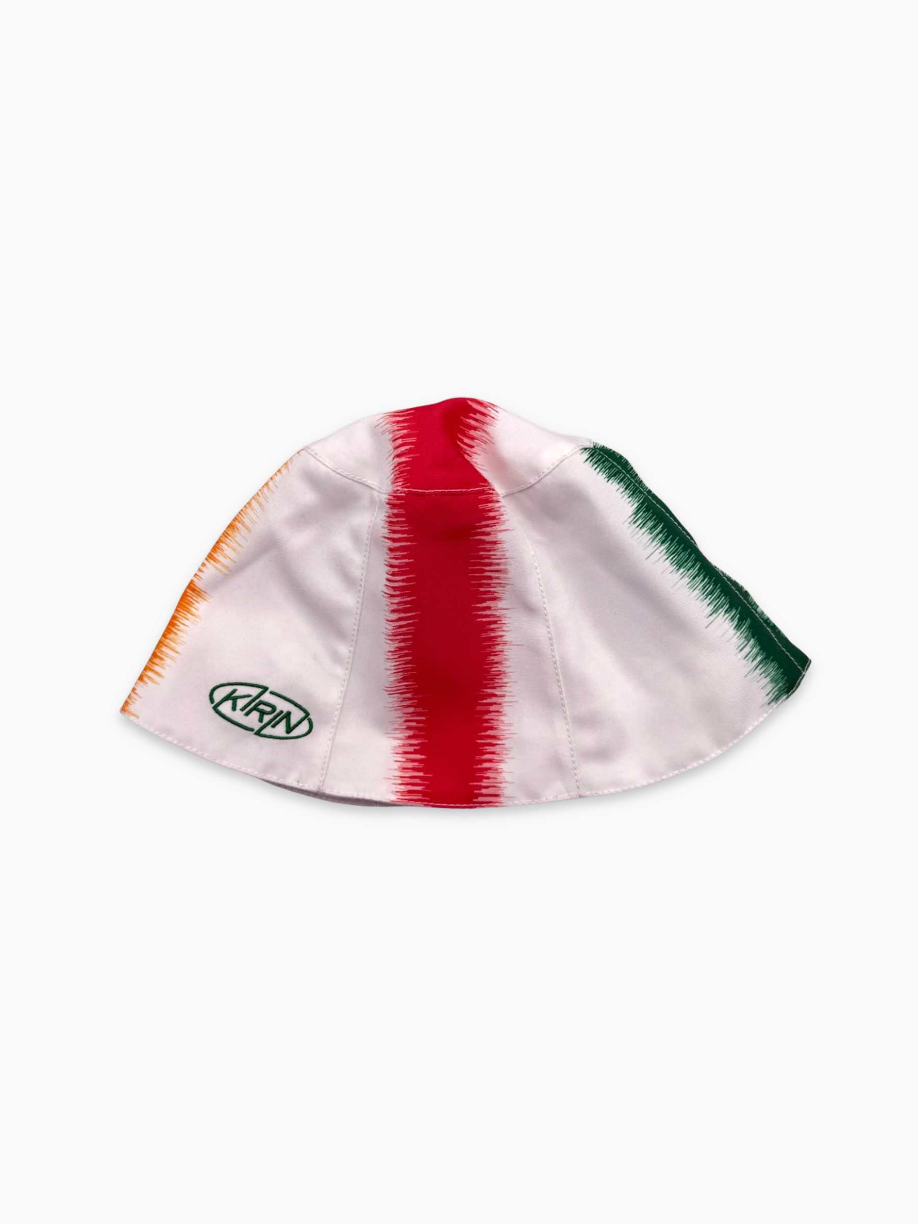 Cappello bucket Kirin in nylon bianco con bande verticali colorate effetto onda sonora
