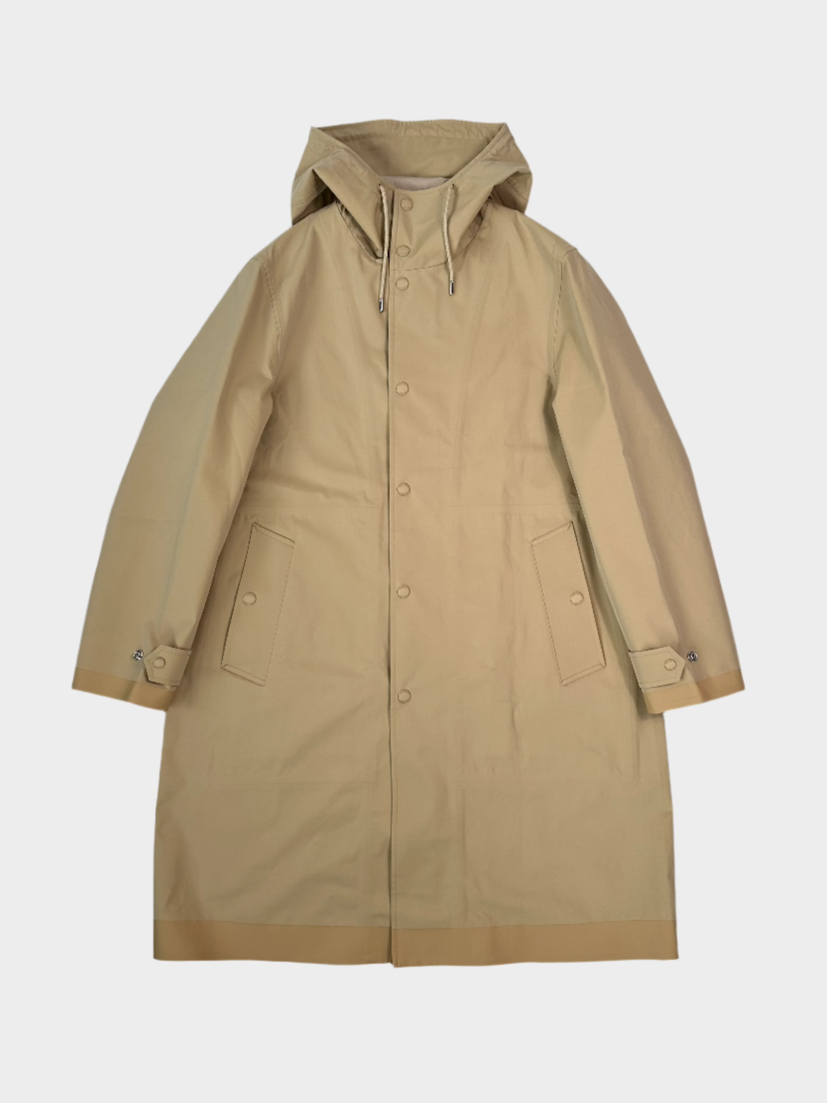 Cappotto Burberry in cotone bonded color honey con cappuccio e chiusura a pressione