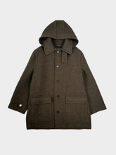 Olive Green Hooded Wool Coat With Front Pockets -  | dBlank