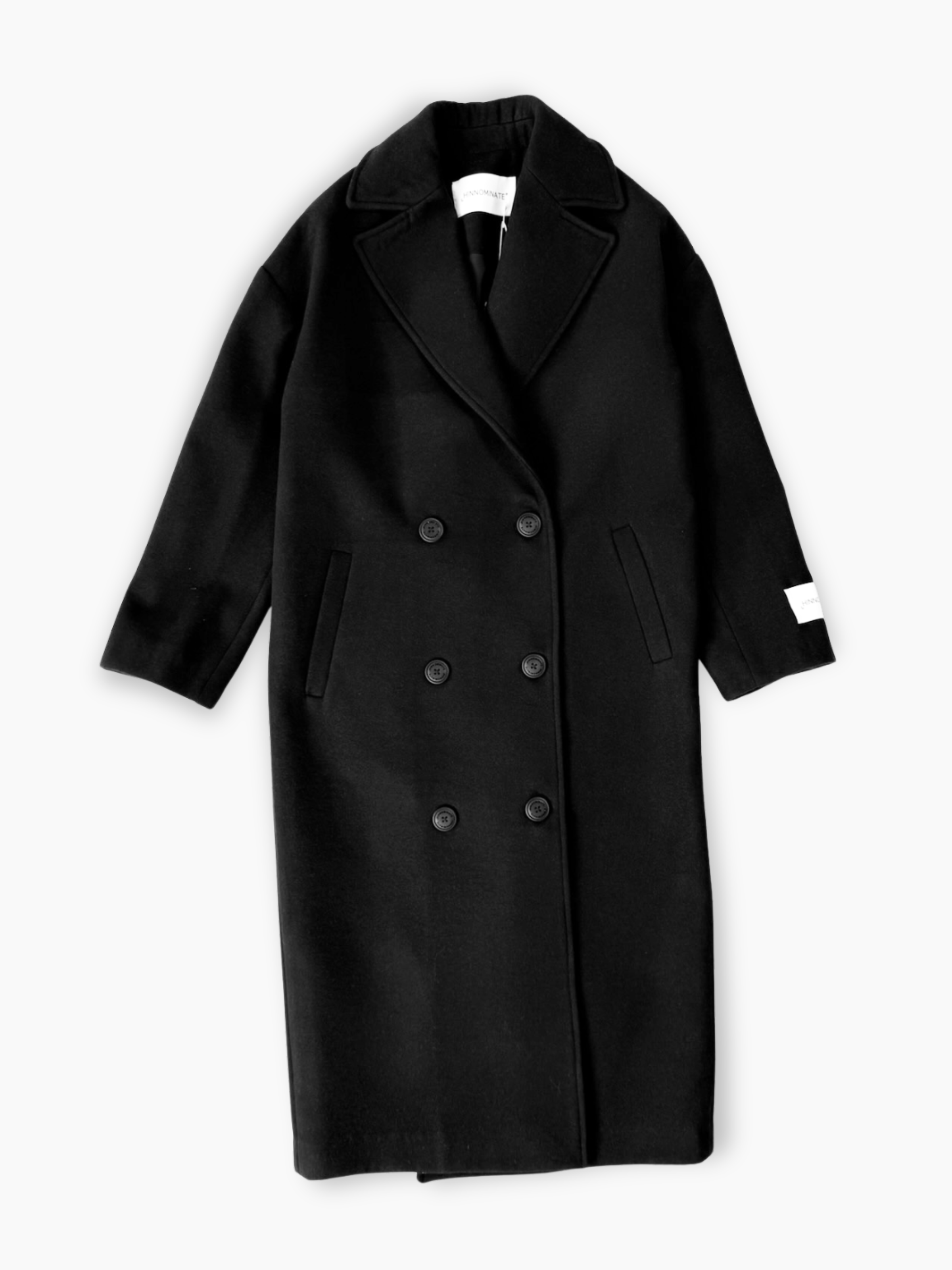Cappotto nero Hinnominate doppiopetto con revers a lancia vista frontale