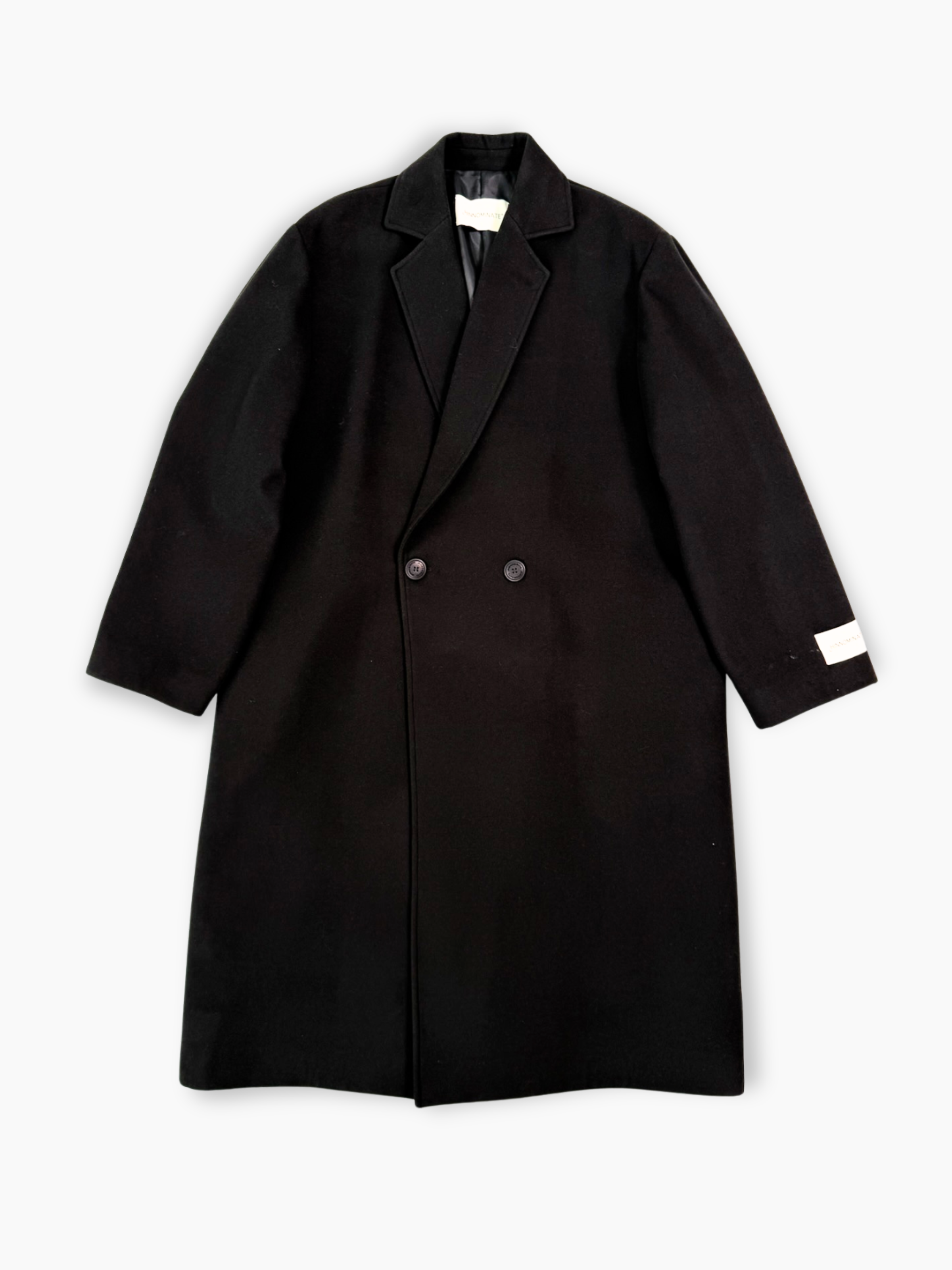 Cappotto nero doppiopetto Hinnominate vista frontale