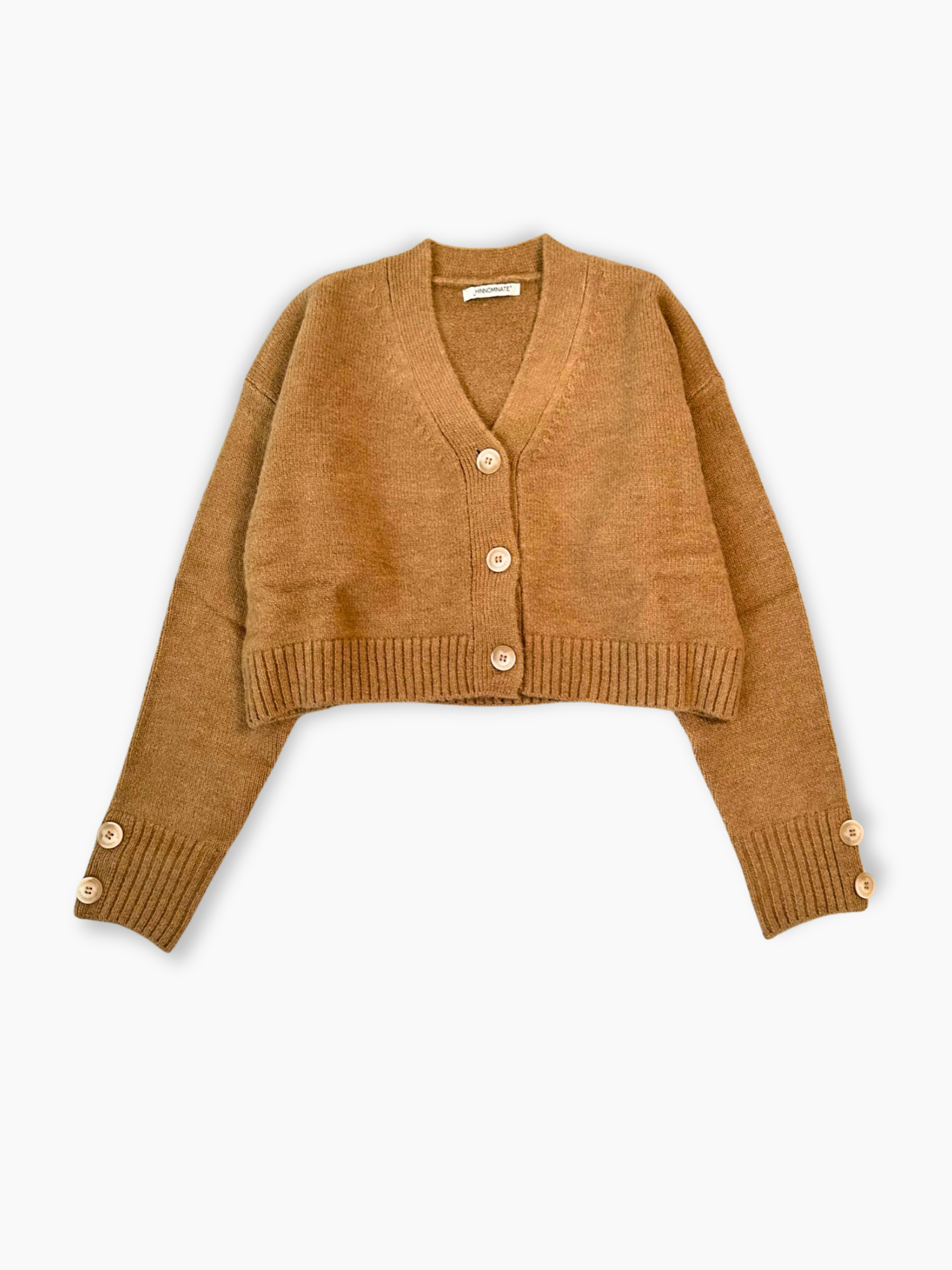 Cardigan corto in maglia nocciola vista frontale