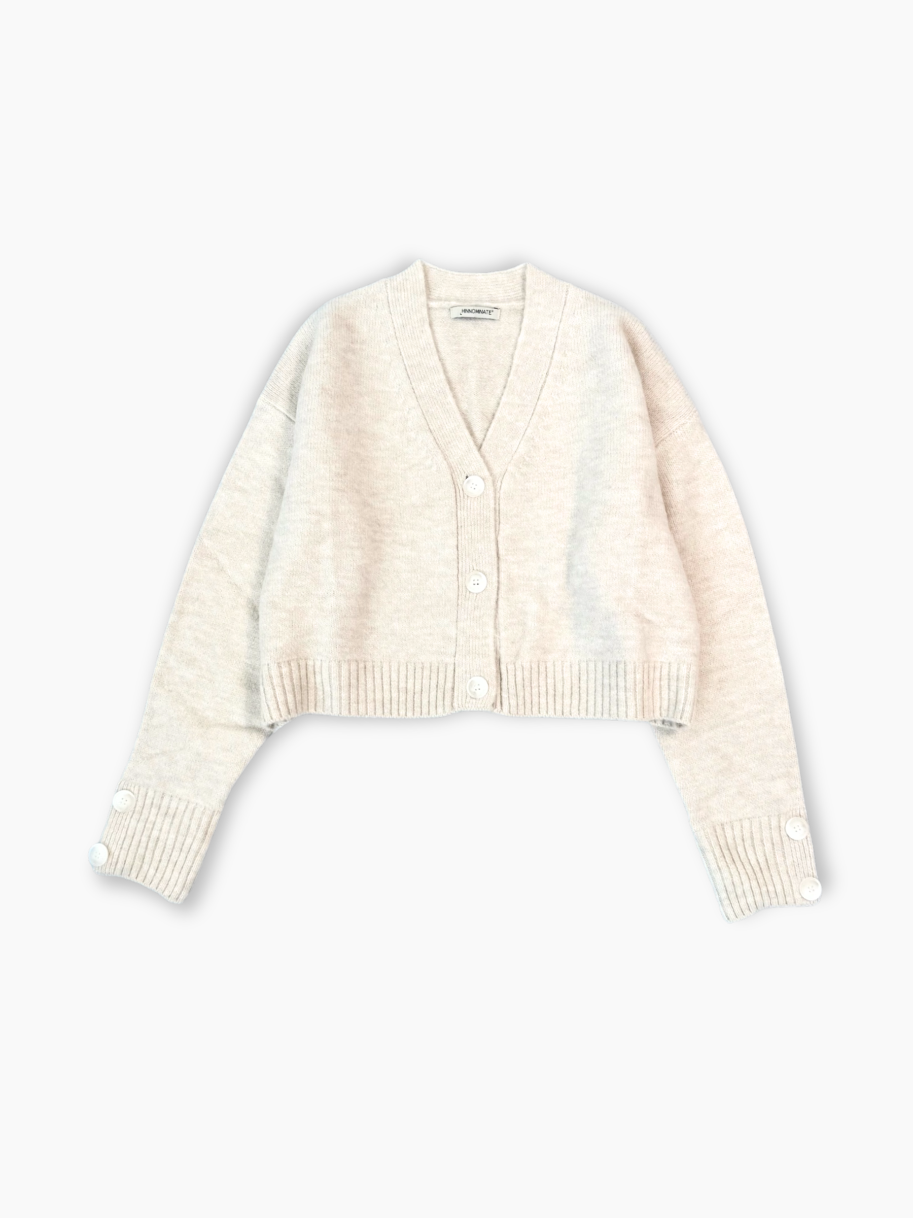 Cardigan corto in maglia off white vista frontale