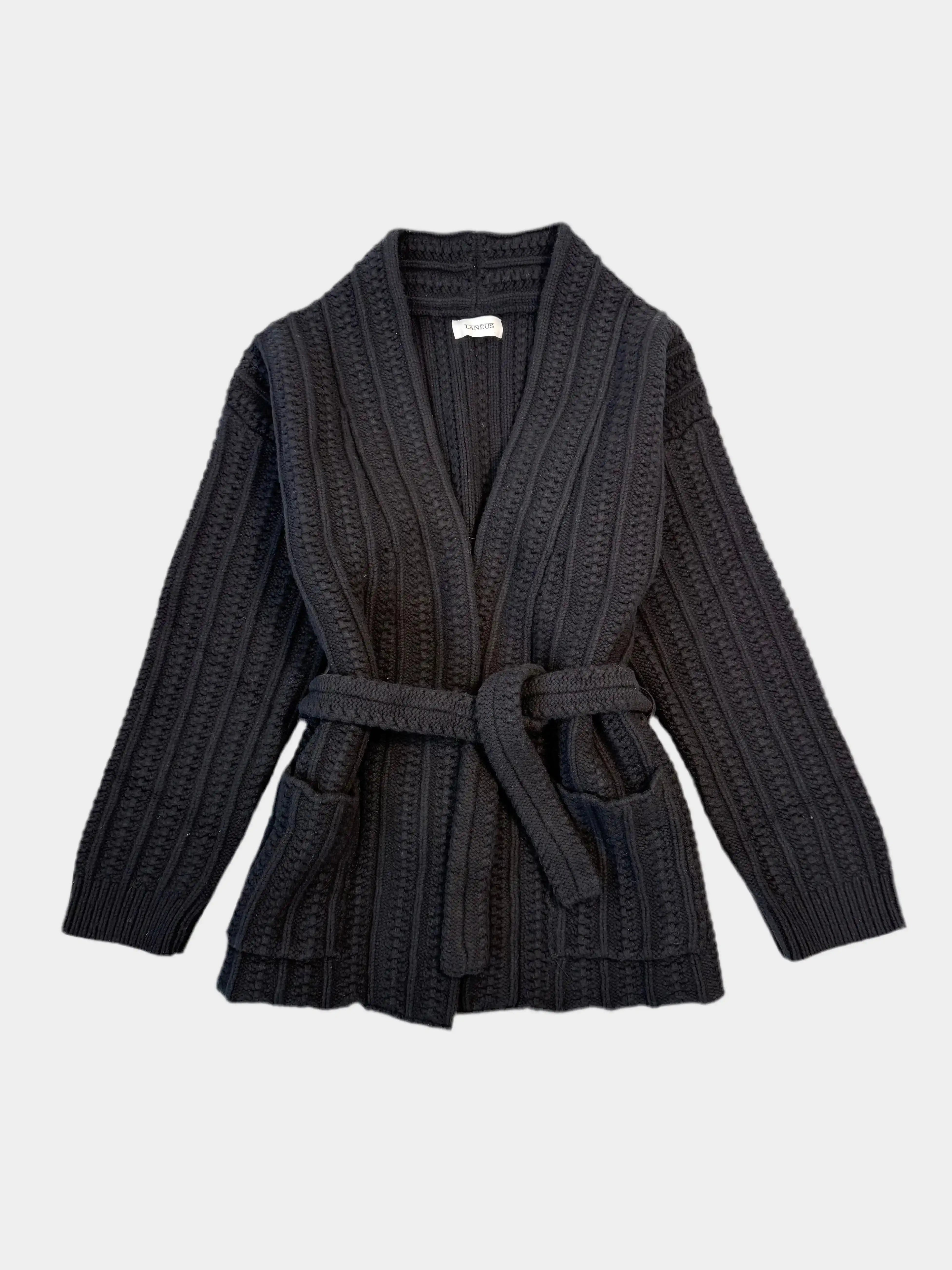 cardigan lana, cardigan con cintura, cardigan uomo nero, maglieria inverno, cardigan elegante, made in Italy