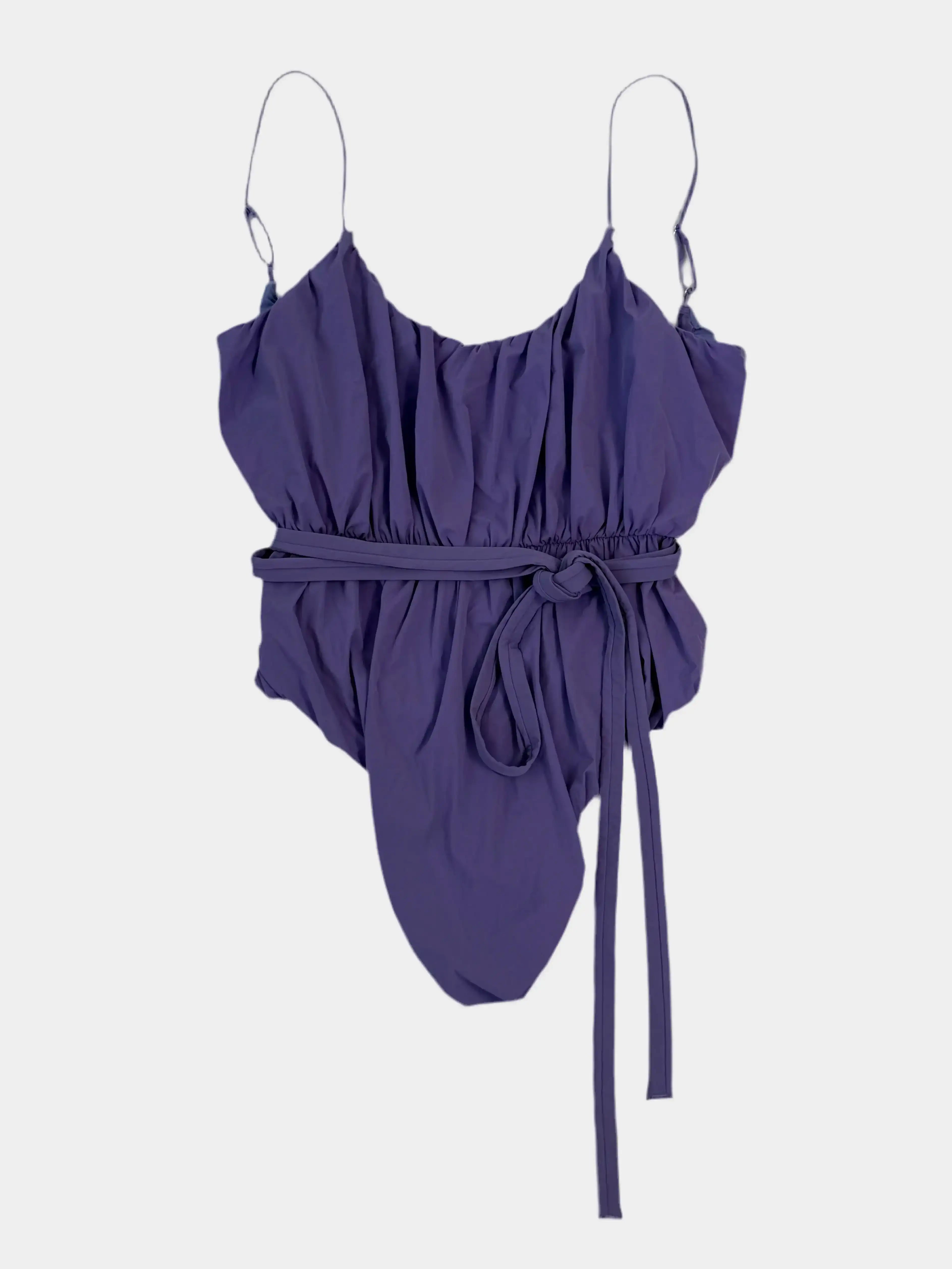 Costume intero Me Fui viola con laccio rimovibile vista frontale