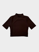 Brown Bi-Elastic Turtleneck Crop Top With Half Sleeve -  | dBlank