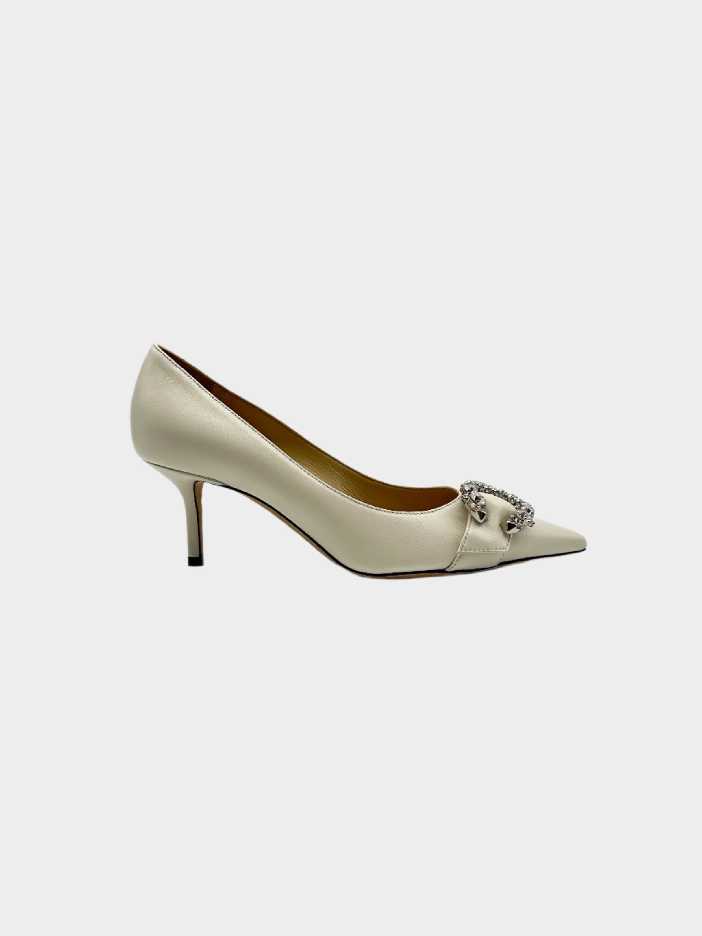 Crystals Pumps in pelle con punta affusolata, buckle con cristalli e tacco a stiletto da 6 cm.