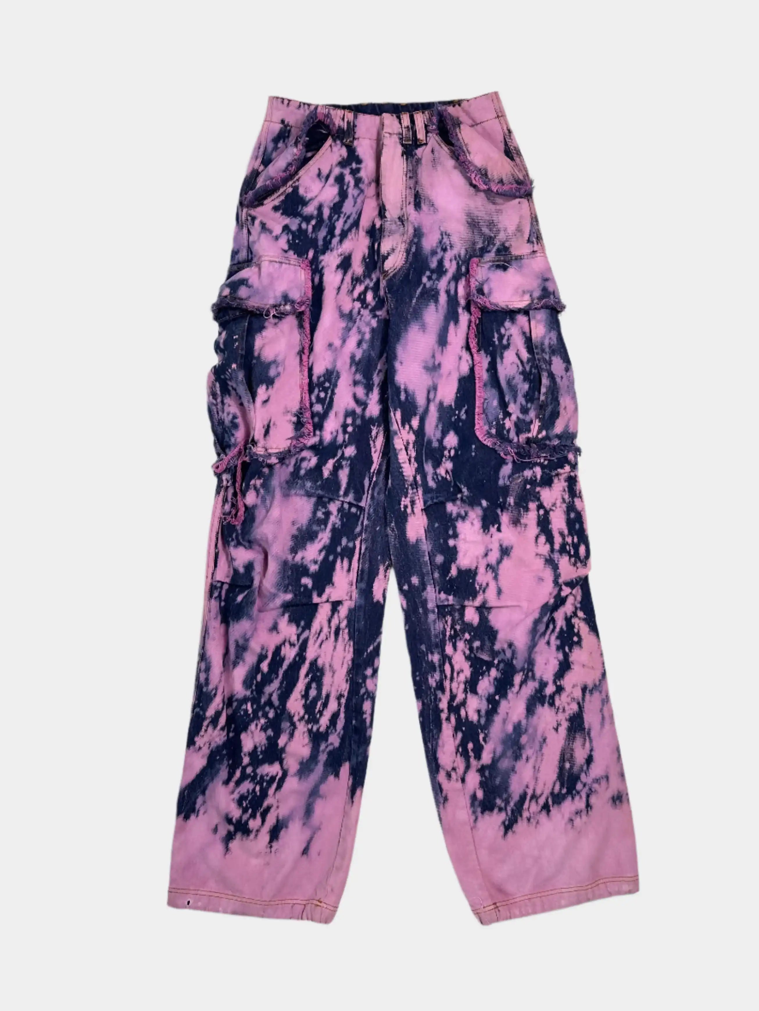 pantaloni tie-dye, cargo rosa viola, pantaloni urban, pantaloni oversize, pantaloni Darkpark, moda streetwear