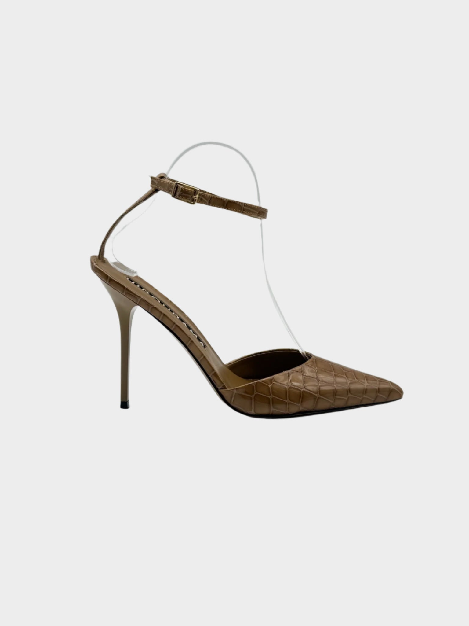 Décolleté Hibourama beige in pelle effetto cocco con cinturino alla caviglia vista laterale