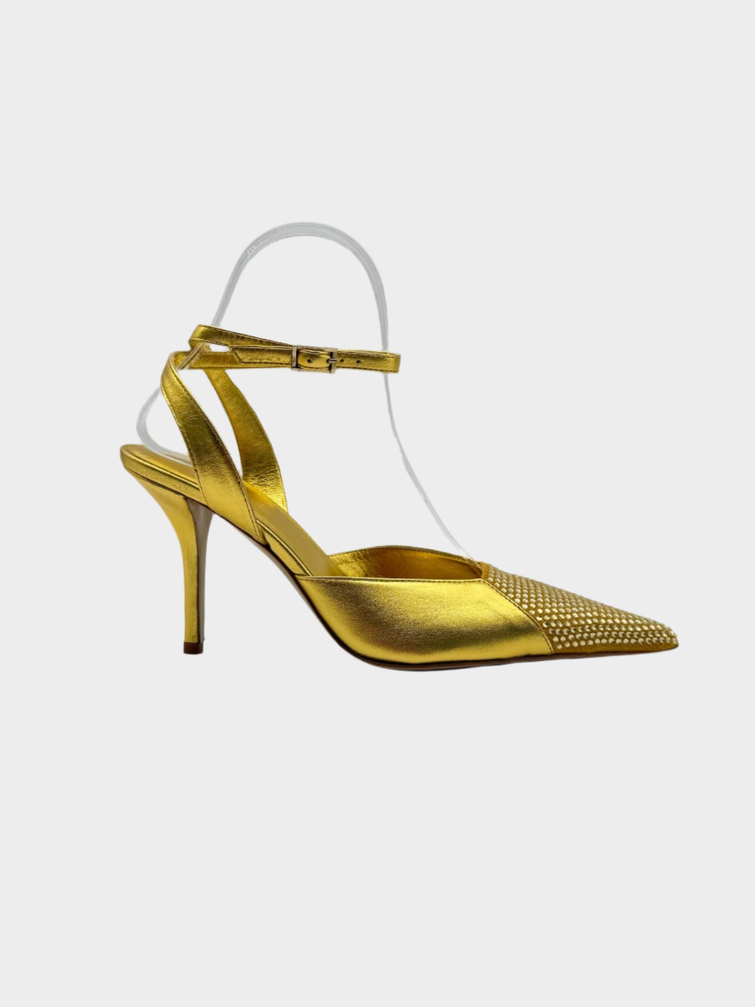 Décolleté oro Ilio Smeraldo in pelle con punta a strass vista laterale