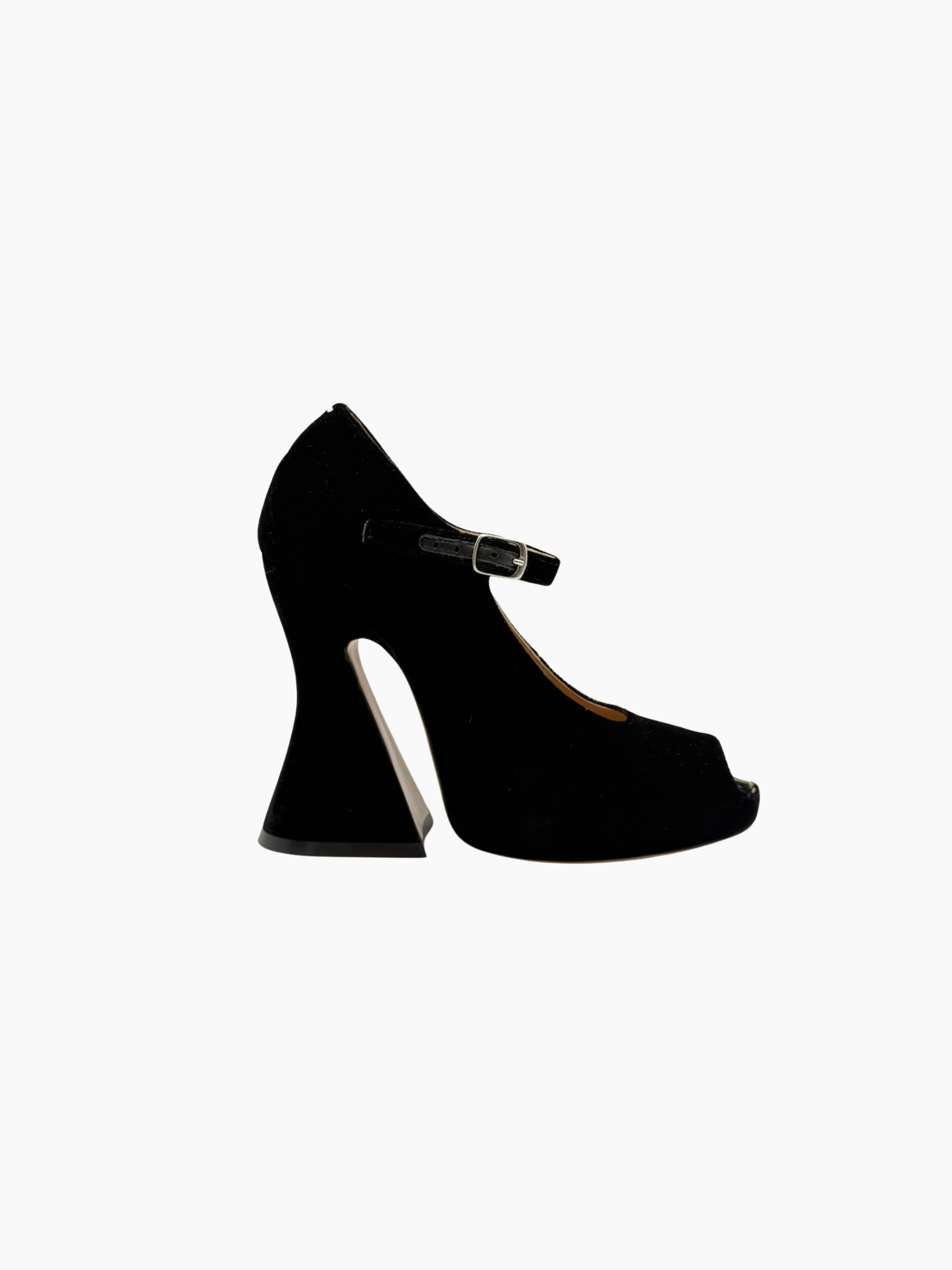 Décolleté Maison Margiela in velluto nero con punta open toe e tacco scultoreo viste laterali
