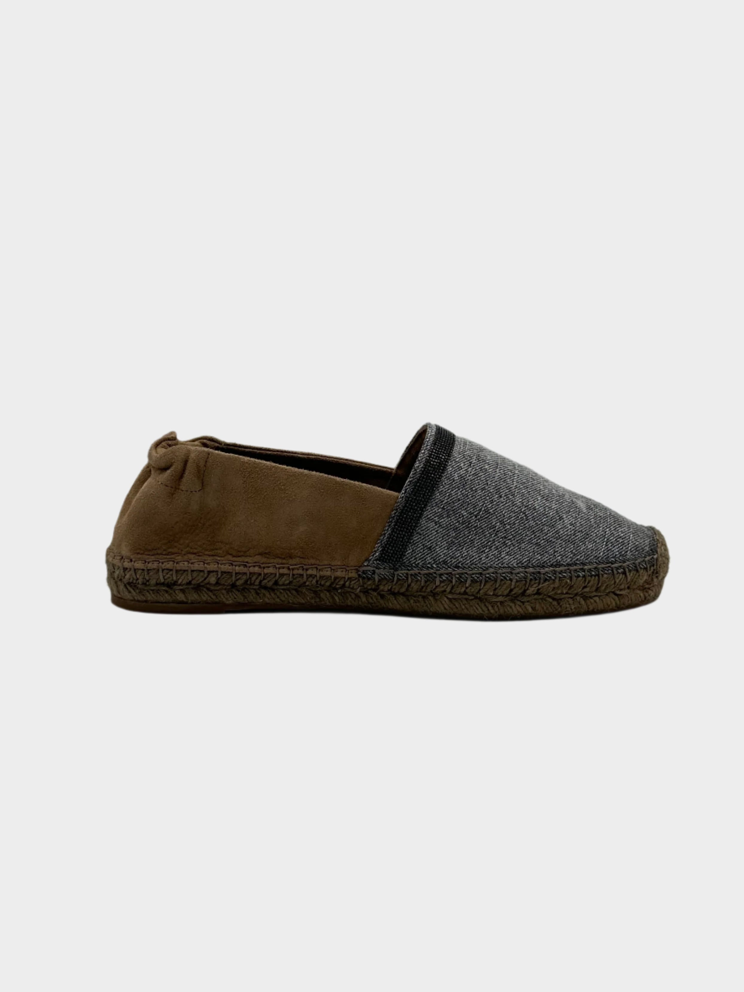 espadrillas brunello cucinelli, espadrillas uomo perline, espadrillas suede e tessuto, calzature estive di lusso, slip-on uomo eleganti

