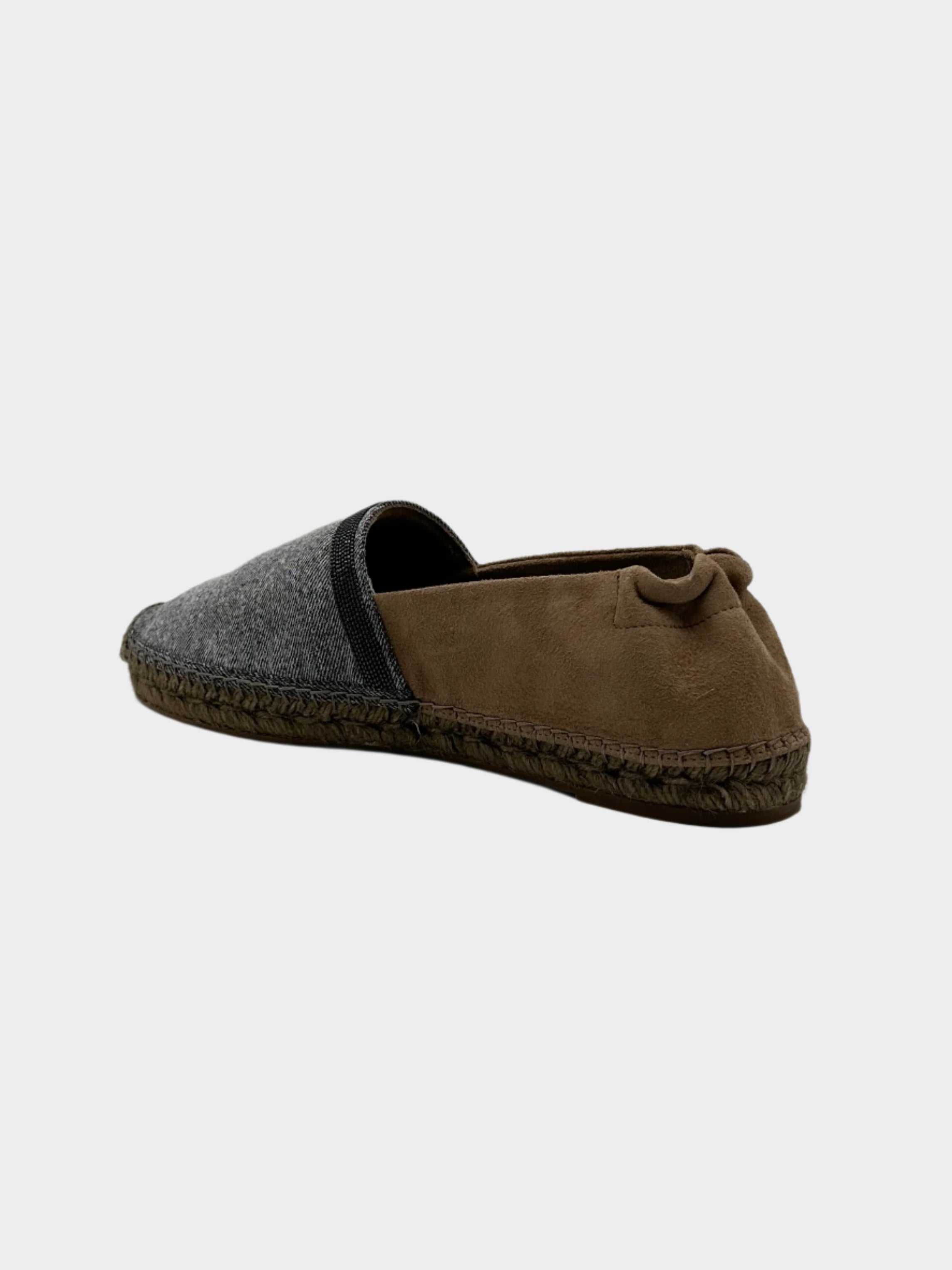 Suede and Fabric Espadrilles with Metallic Beaded Band